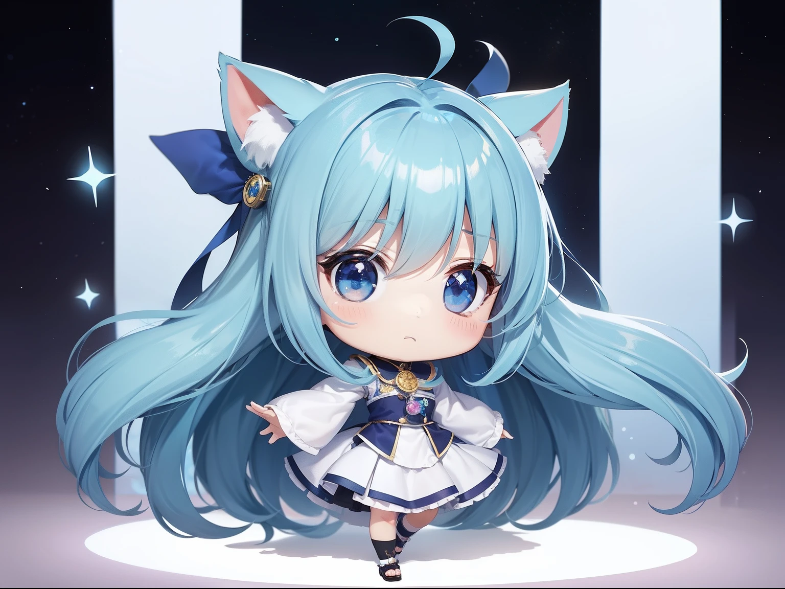 Chibichara long hair with blue hair((Chibi Chara))、Fluffy、girl with、Chibi Chara、full body Esbian、Pastel colors hair、masutepiece、top-quality、