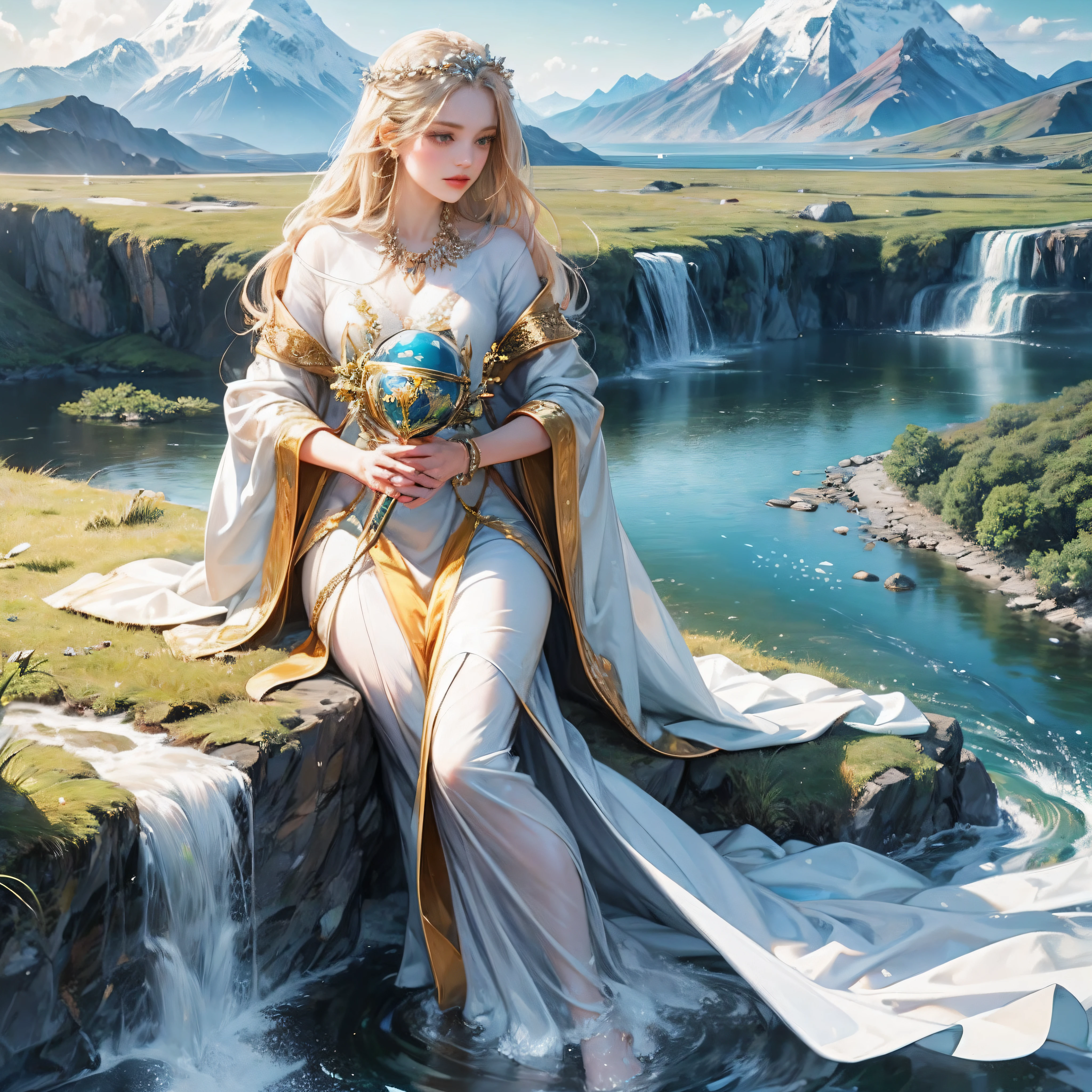 The Goddess of Geography is an elegant and mysterious female figure who exudes a firm and charming temperament. Her skin is as white as snow, exuding a hint of purity and divine radiance.
Her hair is like a blooming earth, long and smooth, dotted with flowers and plants with various natural elements. Her hair is mixed with the scent of the forest, symbolizing her deep connection to nature.
Her eyes were bright and intelligent, as deep as a lake. The eyes shimmer with the wisdom and endless vitality of the earth, revealing the desire and exploration of geographical knowledge.
She wears a sumptuous robe decorated with geographical elements and natural landscapes, embroidered with geographical features such as oceans, mountains, forests and rivers, exuding fiery energy and the breath of life.
She holds a globe symbolizing a scepter, on which the earth's various features and geographical features are mapped, from volcanoes to rainforests, deserts to glaciers. The globe emits a shimmering light, symbolizing her mastery and guidance of geography.
At the foot of the goddess of geography, a rich and diverse geographical landscape is revealed, such as vast grasslands, rolling mountains, clear lakes and rushing waterfalls. These landscapes show the goddess of geography's praise for nature's creativity and diversity.
The goddess of geography exudes a warm and harmonious aura, and she is the creator and guardian of geography. With wisdom and vitality, she leads mankind to explore and understand the mysteries of the earth more deeply.
The image of this geographical goddess is full of charm and wisdom, symbolizing the charm of geographical knowledge and the vitality of nature. She is the link between the earth and humanity, allowing us to appreciate and respect the beauty and wonder of the earth.