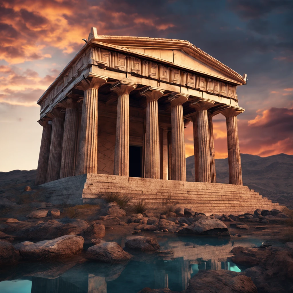 Best quality, Masterpiece, (photograph realistic:1.4), surrealism, Dream-like,fusionart, A Majestic Greek Temple,