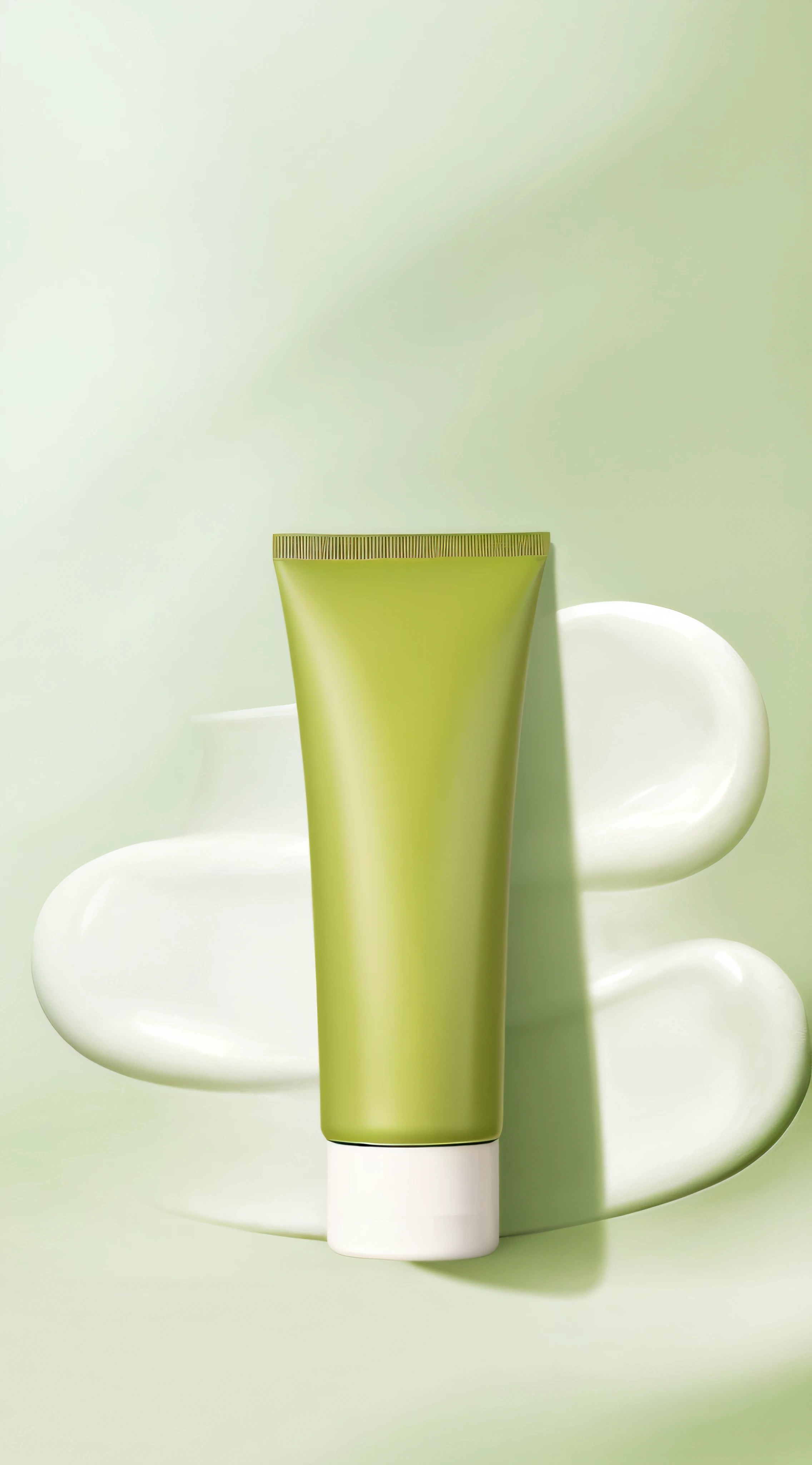 There is a tube of cream on the plate，With a spoon, The skin is painted green, high quality topical render, smooth oil painting, Clean face and body skin, smooth clean texture, skin care, crisp smooth clean lines, silicone skin, Skincare, exquisite and smooth details, greenish skin, smooth draw with oil painting, beautiful green liquid, Oily skin, smooth shading