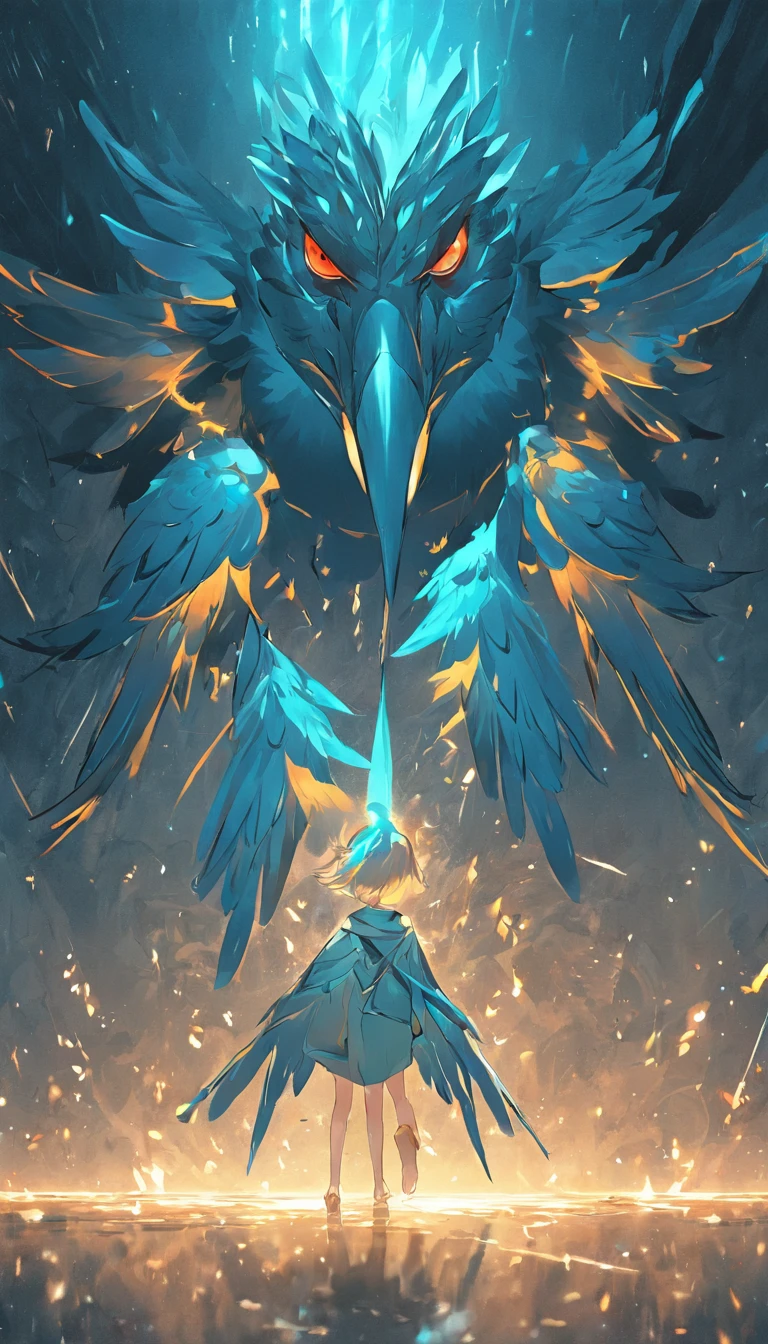 Cyan divine bird,,Yellow pointed mouth,Ancient sacred bird,Cyan blue