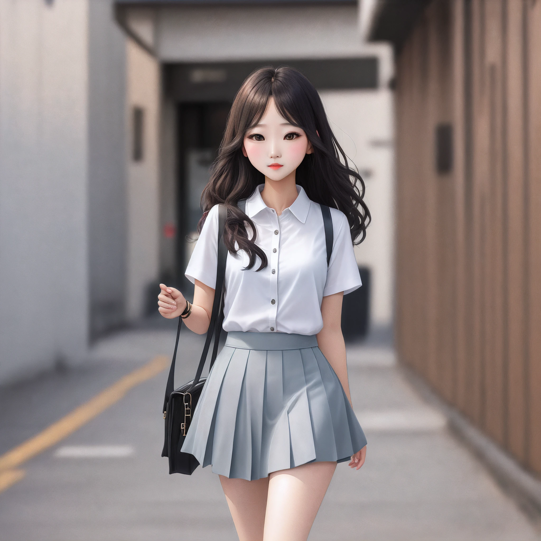 Pleated skirt white shirt cute