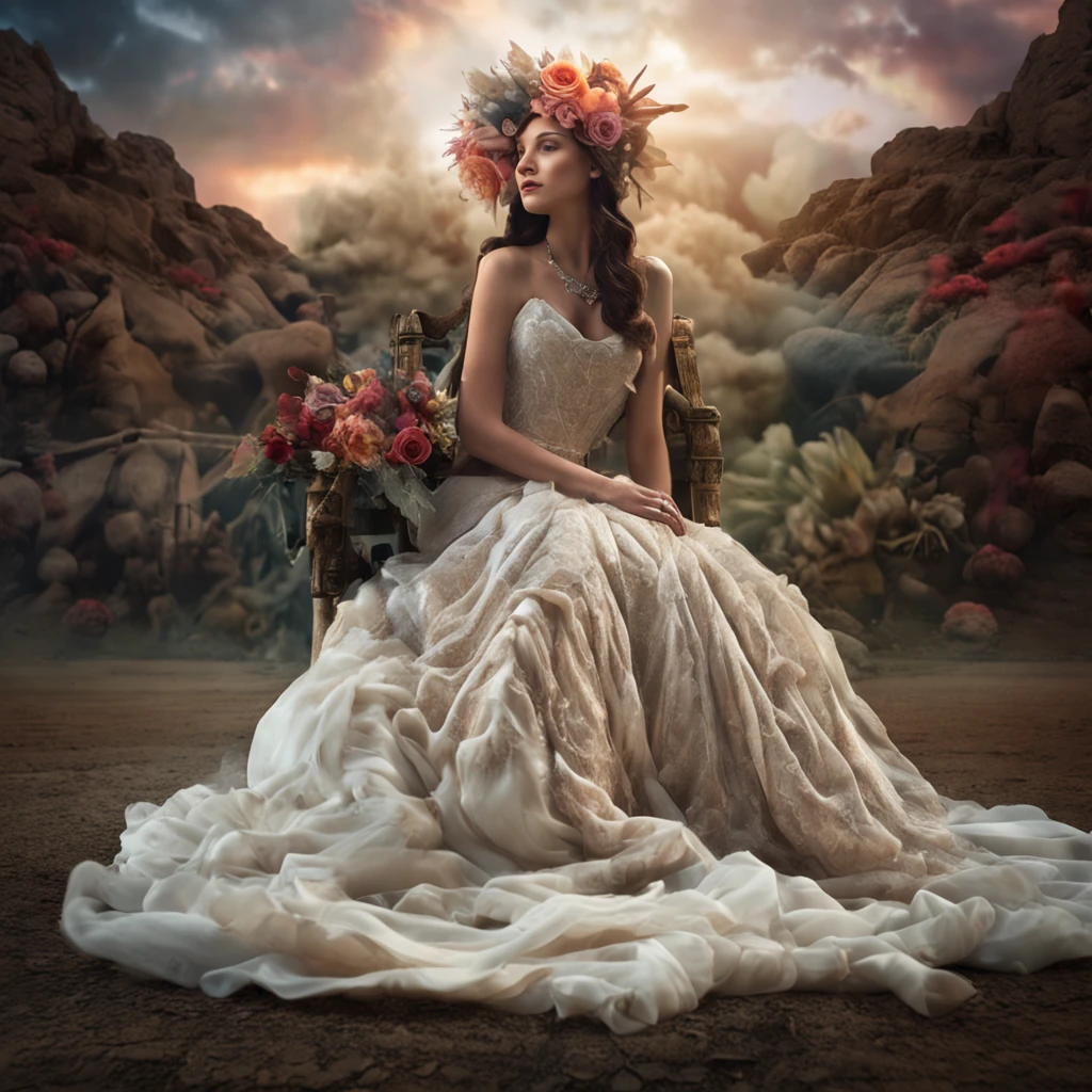 Best quality, Masterpiece, (photograph realistic:1.4), surrealism, Dream-like,fusionart, Hera Blessing a Wedding