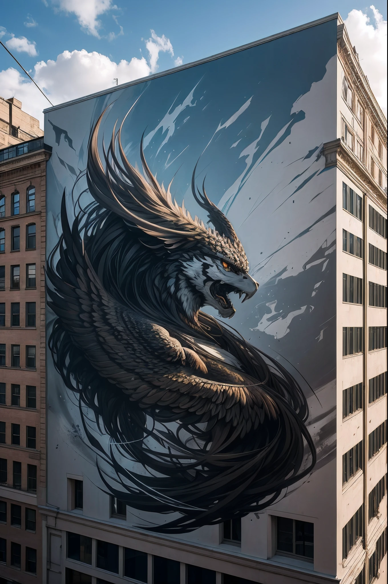 a mural on the wall of a building in the style of Conor-Harrington, ((beste-Qualit, tmasterpiece)), Hyper-realistic, insanely detailed,  8K
