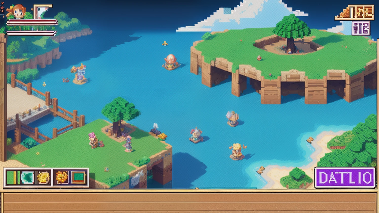 鸟山明风格,Flat pixel games《dragon quest》,Game scene design,(a paradise:1.4),16-bit pixels