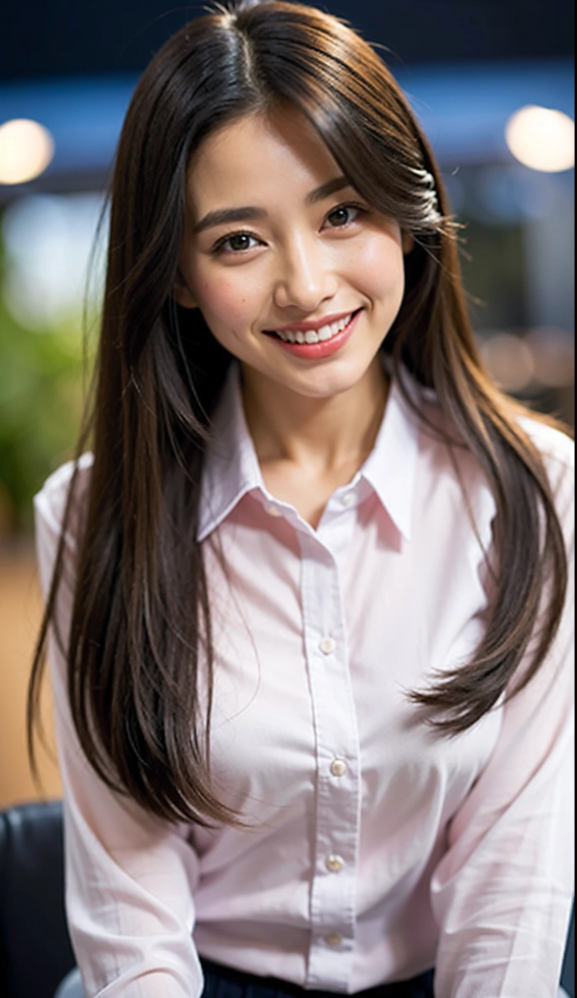 (8k, RAW photo, best quality, masterpiece:1.2), (realistic, photo-realistic:1.37), ultra-detailed,
1 girl,cute, solo,beautiful detailed sky,detailed cafe,night,sitting,dating,(smile:1.1),big droopy tits, seductive smile, large aperture, professional lighting, Sony A7R4, Zessie 50mm F1.8,beautiful detailed eyes,(office white open silk collared shirt:1.1)