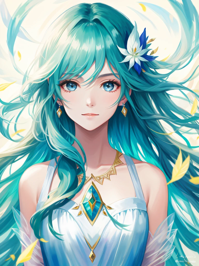 A close-up of a young wind spirit woman in a fairy fantasy,Long hair flows naturally,The beautiful face is perfectly presented,The picture quality is fine and delicate,Intoxicating.illustration