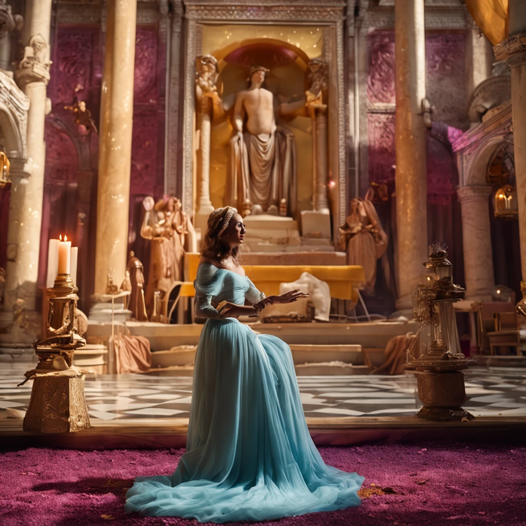 Best quality, Masterpiece, (photograph realistic:1.4), surrealism, Dream-like,fusionart, Hera giving her blessing at her subjects wedding