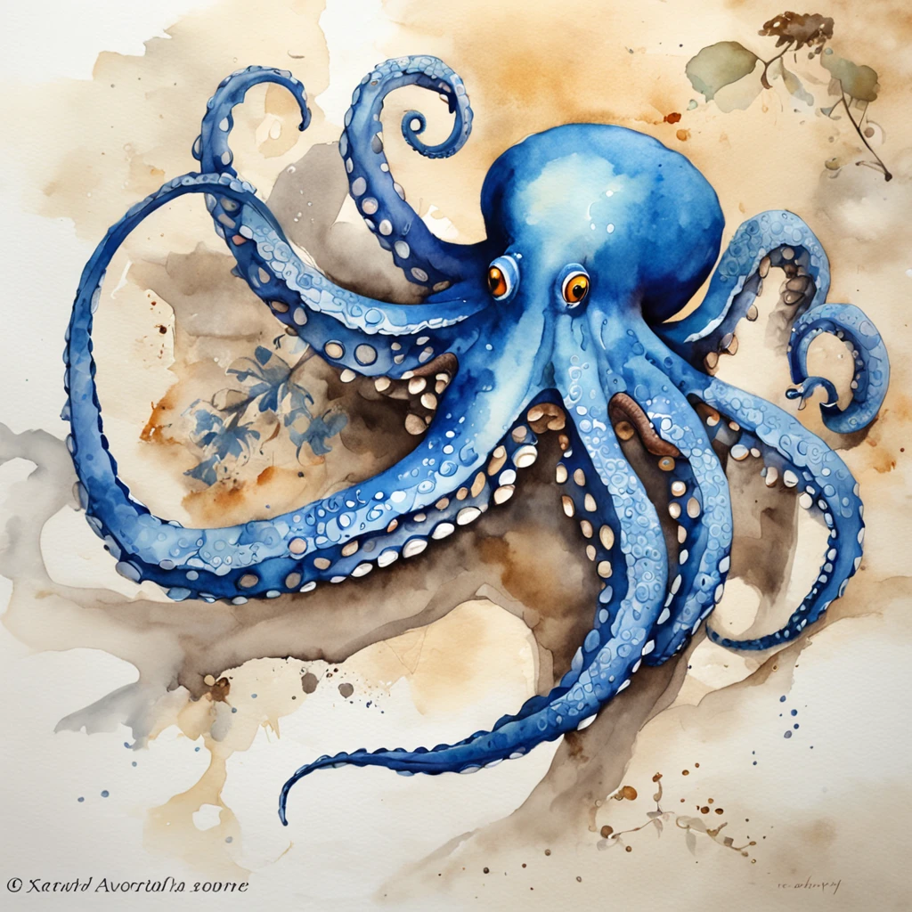 ,,Octopus, Animal,(full bodyesbian), (((No Man))),White background,Masterpiece, Best quality, Highly detailed，high high quality，Blue octopus，Blue antennae