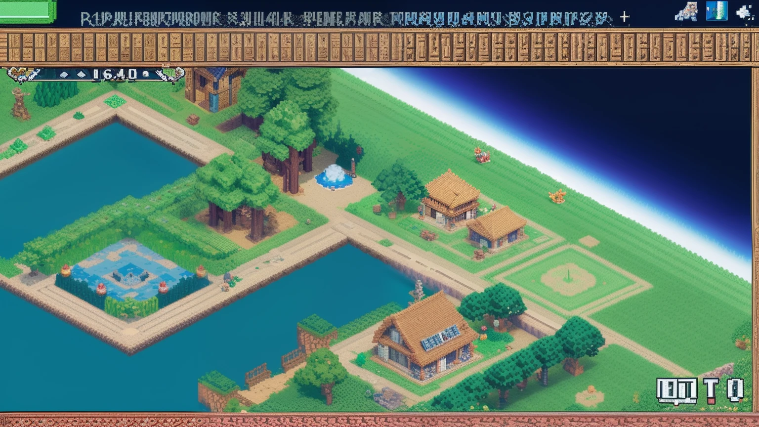 鸟山明风格,Flat pixel games《dragon quest》,Game scene design,(a paradise:1.4),16-bit pixels
