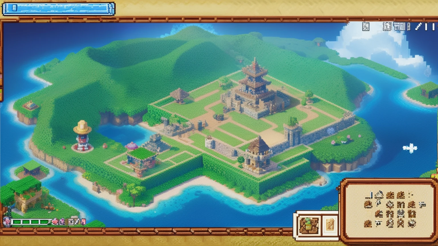 鸟山明风格,Flat pixel games《dragon quest》,Game scene design,(a paradise:1.4),16-bit pixels