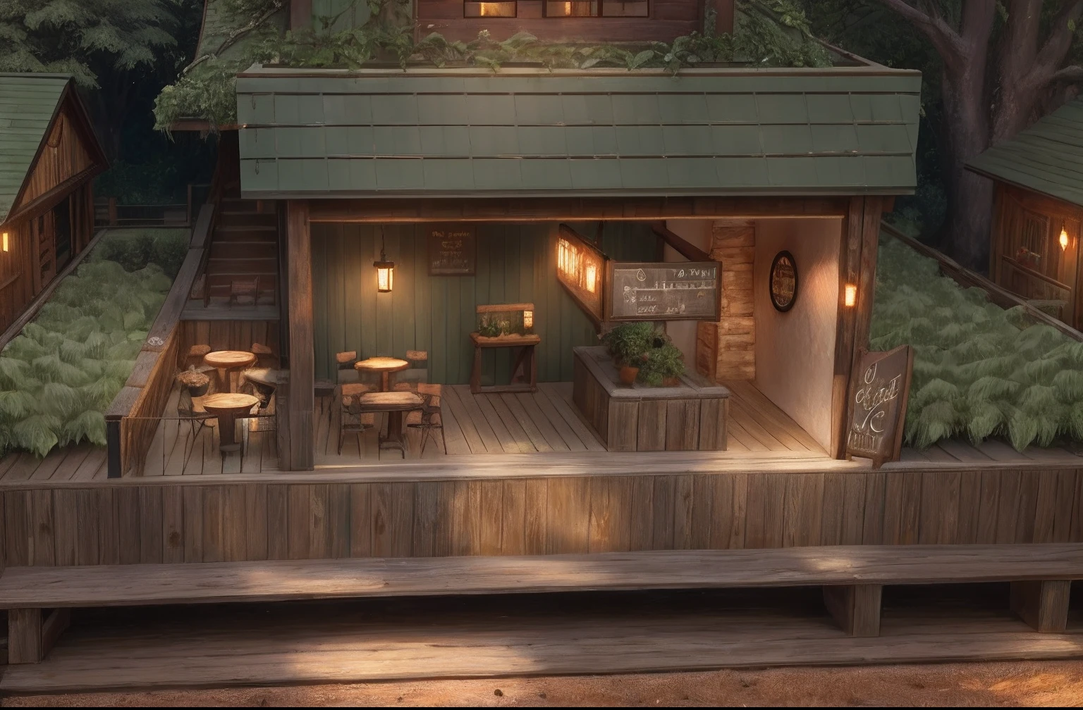 Full prompt:
"coffee garden, cozy atmosphere, tranquil setting, rustic charm, greenery, outdoor seating, relaxing ambiance, sunlight filtering through trees, aromatic coffee, serene escape."