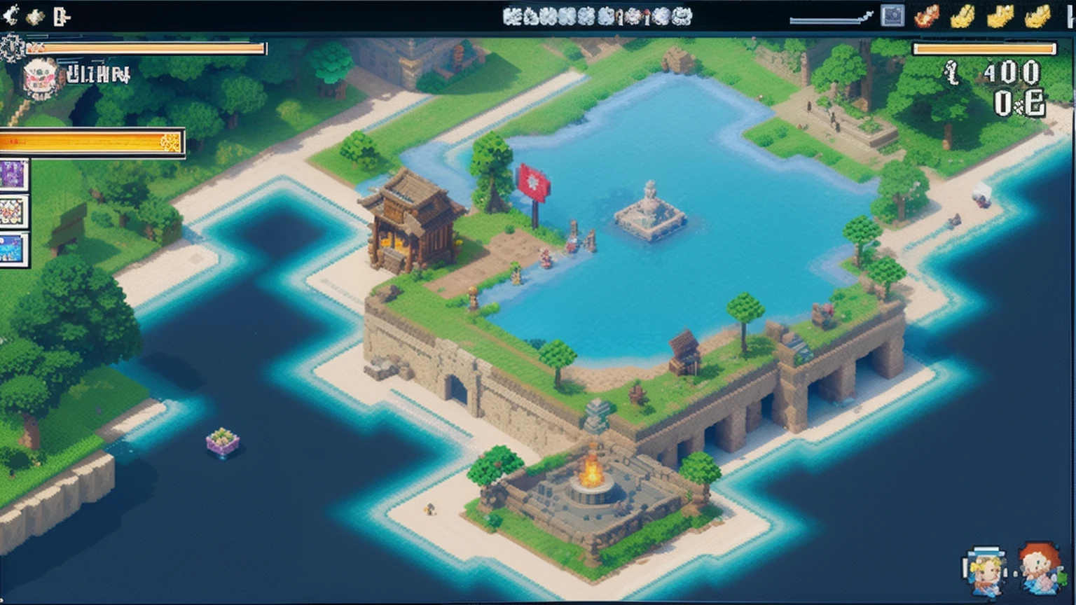 鸟山明风格,Flat pixel games《dragon quest》,Game scene design,(a paradise:1.4),16-bit pixels