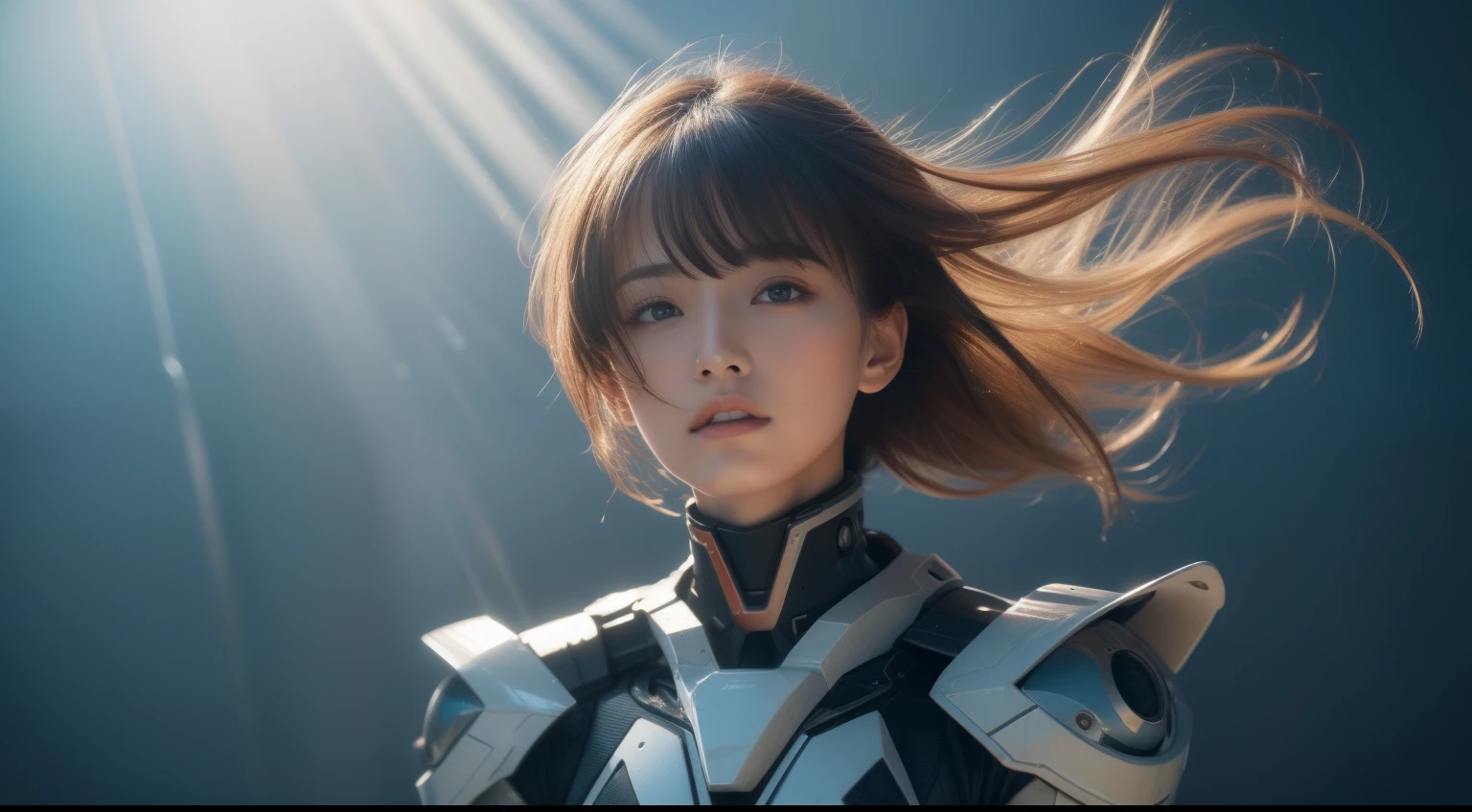 From the movie《New Century Evangelion》，White theme，Best quality,Masterpiece,Realistic,professional,Vivid colors,Ultra-fine painting,Portrait,anime big breast,Photogram,number art,Fantasyart,3d graphic,Cinematic_lighting,Strong_rim_Light,rim-light,Ambient_Light,Tyndall effect,moodylighting,Huge_filesize,Real,Female pervert,Mecha musume,Cyborg,Tights combat suit,power armour，Cut clothes，Japanese_Armor,one side up,shmup,remains,rubble_废墟,(Extremely detailed Cg Unity 8K wallpaper),(((Masterpiece))),(((Best quality))),((Ultra-detailed)),(Best Illustration),((An extremely delicate and beautiful)),Dynamic Angle,Wind,classic,Spring,(Detailed light),(Sunlight),Beautiful and delicate water,(Painting),(Sketch),(full bloom),(Shine),