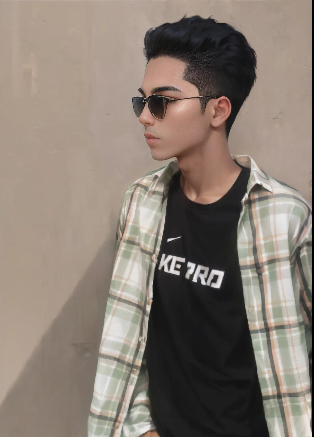 arafed man in a black shirt and sunglasses standing in a park, boys, boy has short black hair, cute boys,  boy, boy, modeling shoot, teenboy, mid shot portrait, he is wearing a black t-shirt, young boy, cute boy, androgynous male, in style of kar wai wong, non binary model, boy hair