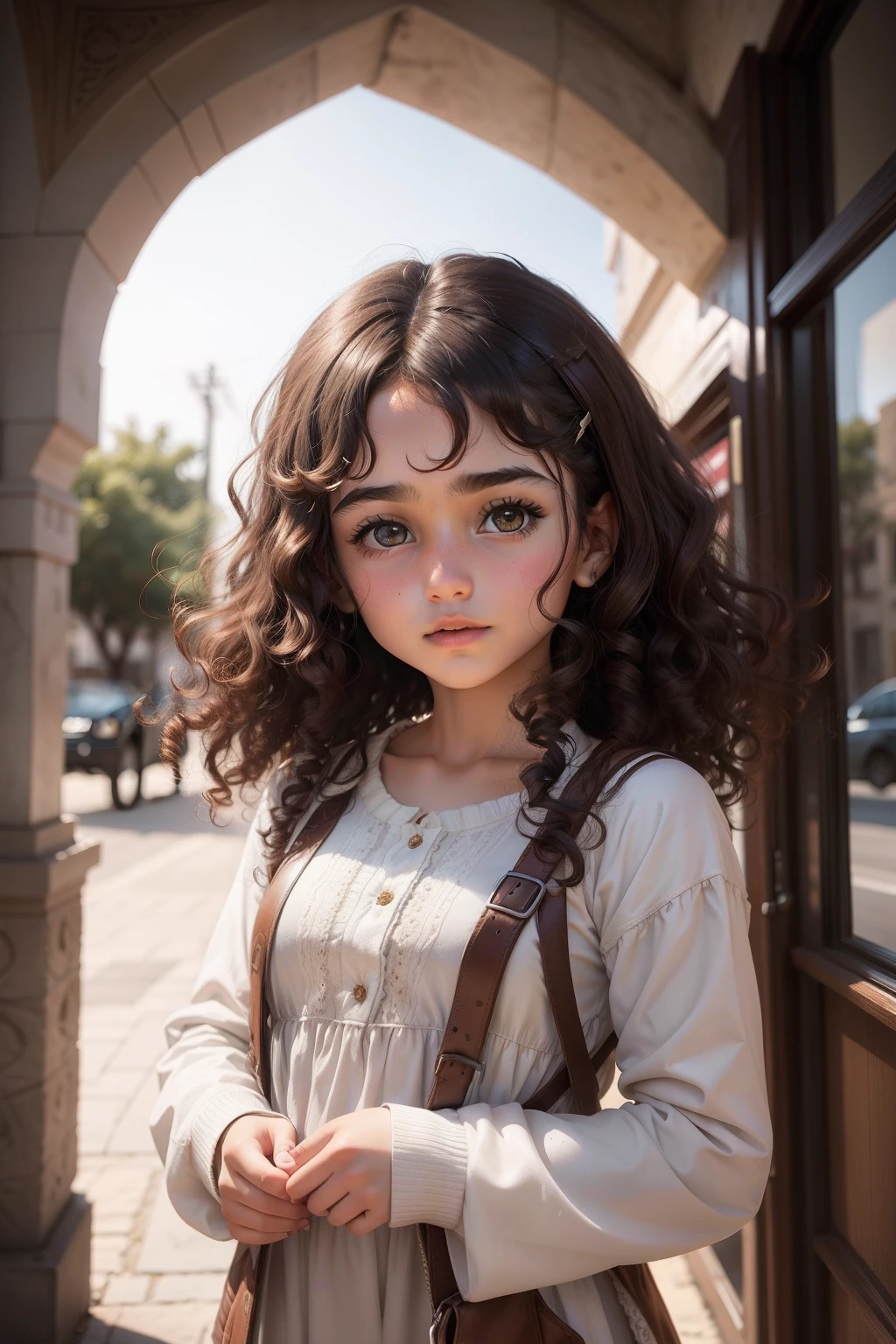13-year-old Iranian girl with curly brown hair and round face