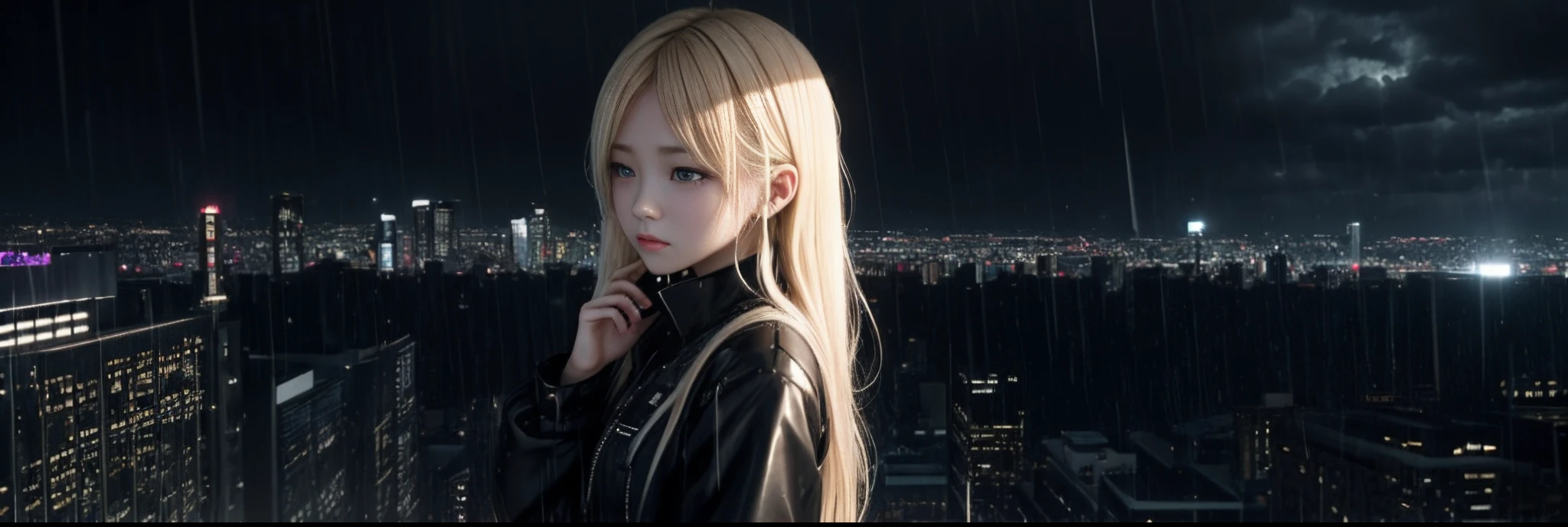 Sad girl,cry,darkness,Rain sky,。.。.3D,Upscale,hard disk,a blond