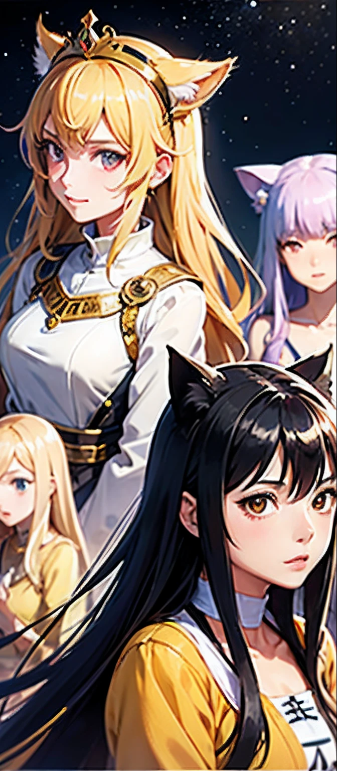 Women wearing gold crowns Very detailed shining eyes Modern anime style art cute and energetic details ear cat portrait Makoto Shinkai Studio Ghibli Studio Key Hideaki Anno Saki Saki Mican Stanley Art Germ Liu Rosrest James Jean Mark Simonetti Elegant highly detailed digital painting Art Station Pixiv