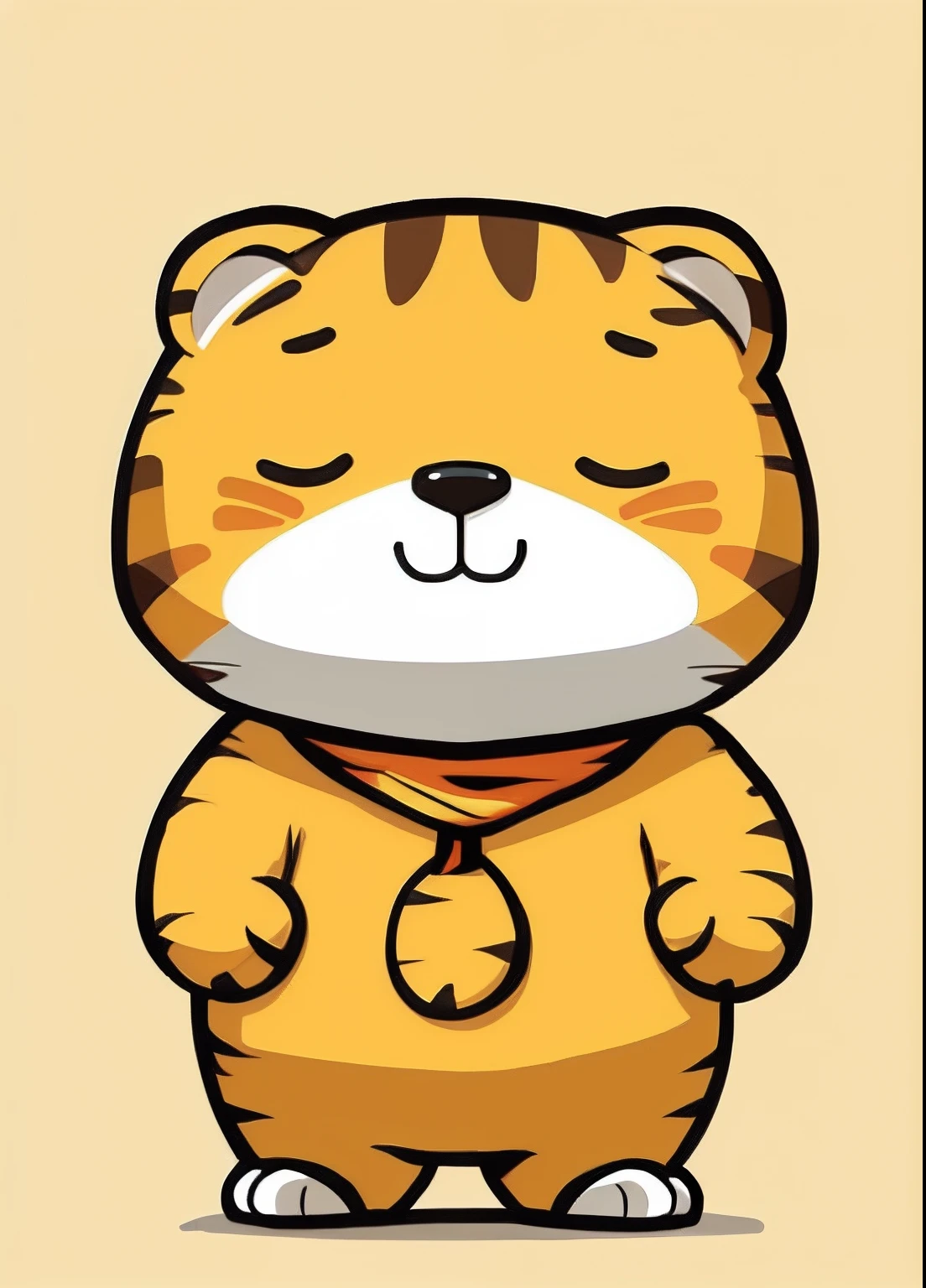A cartoon tiger with a cute face and scarf,anthropomorphic tiger,smiling tiger。