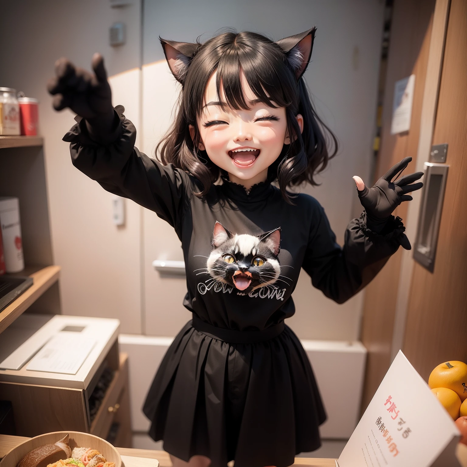 Black Cat Chibi、Pow Pose、Open your mouth and smile
