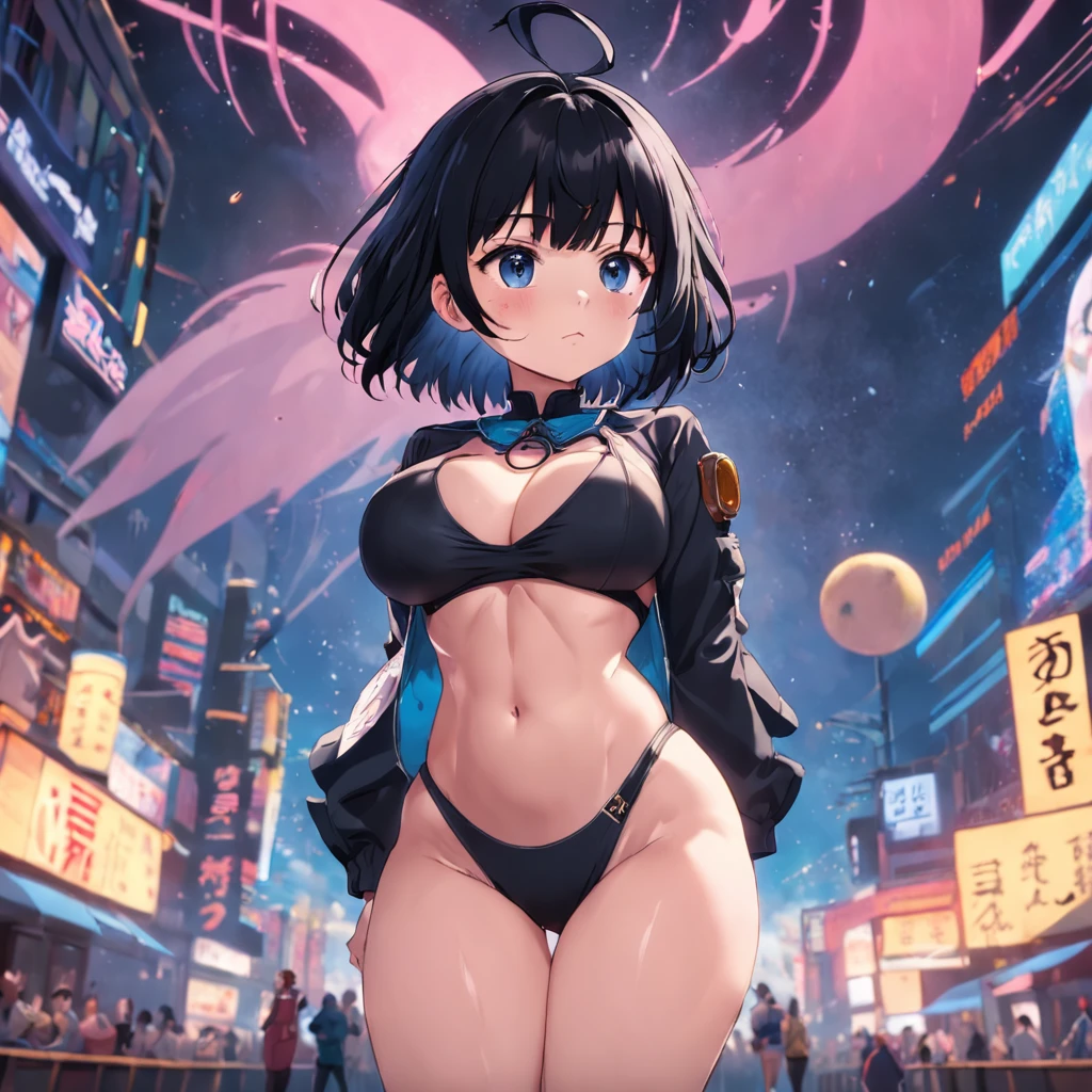 short girl black hair thicc body sport body hard boobs