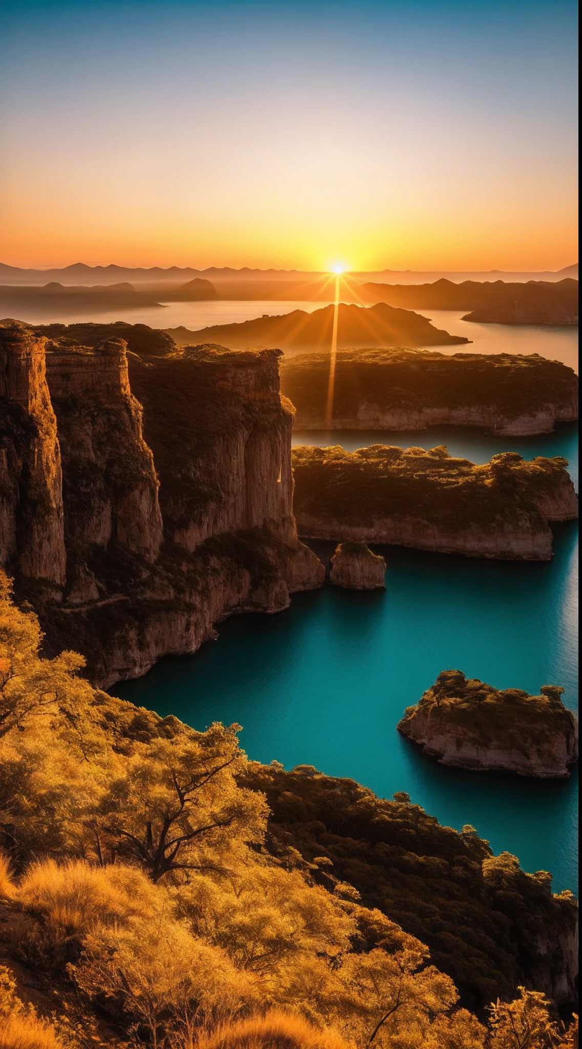 Sunset, evening glow, distant view, realistic, rich colors, gorgeous and colorful, wide-angle lens, shooting in the evening, positive film, naturalistic style, high-definition filming.