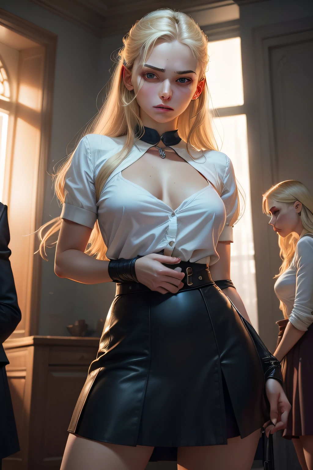 blond haired woman in a short skirt and white shirt posing for a picture, hyperrealistic schoolgirl, a hyperrealistic schoolgirl, alena aenami and artgerm, alexandra fomina artstation, inspired by Vincent Lefevre, by Vincent Lefevre, wojtek fus, best of artstation, fanart best artstation, sakimichan frank franzzeta
