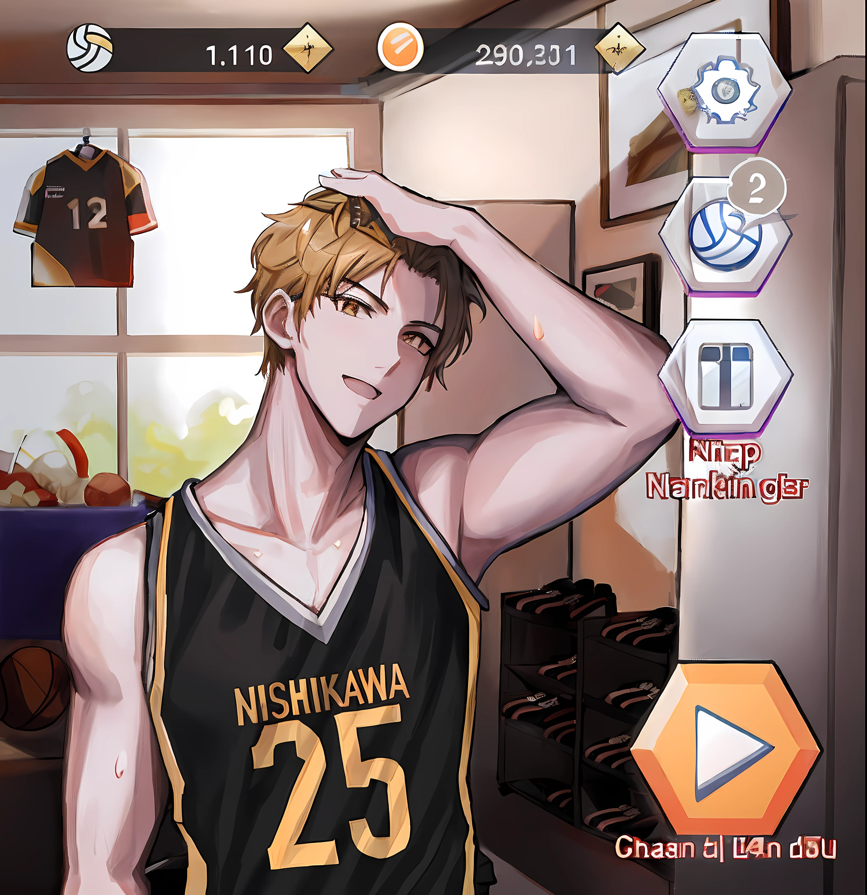 anime basketball player in a black jersey with a yellow and black jersey, in game, scence of slam dunk, ig studios anime style, in - game, in-game, for aaa game, by Kanbun Master, kawacy, handsome anime pose, dribble contest winner, kentaro miura art style, my dress up darling anime, ichigo kurosaki, long hair, big breasts