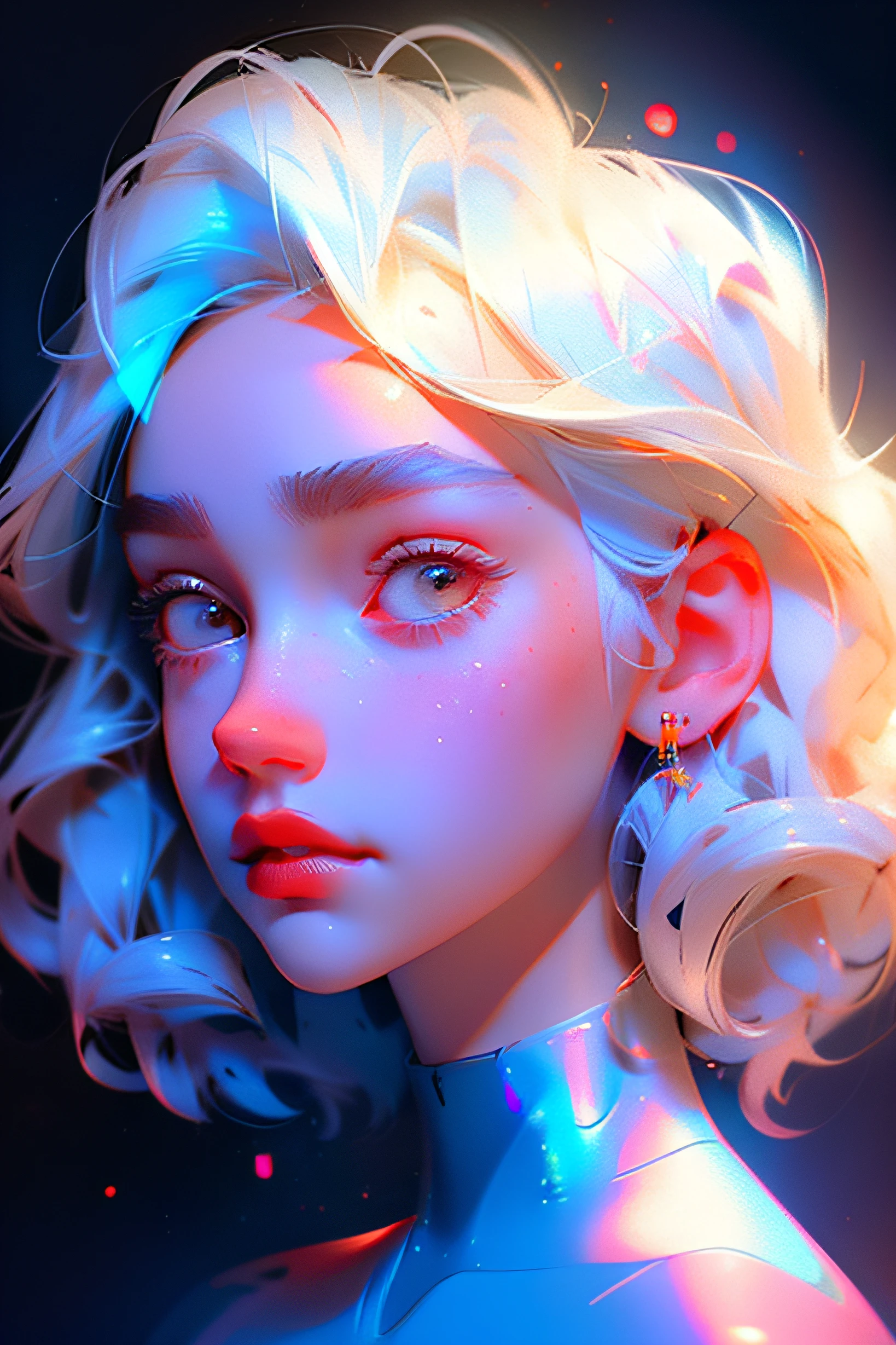 The perfect masterpiece,Highest quality,Perfect artwork,Super detailed,8K,
(Face Close-up:1.5),(Portrait Close-up:1.5),Upper Body Lens,(front portrait:1.5),Delicate face,
Angel Girl,(an indifferent expression:1.5),Bizarre glowing transparent eyes,Magical transparent eyes,Star Eyes,white hair,Love symbol on the face,Attack posture,(Holographic Phantom Background:1.2),(symmetrical composition:1.5),
Digital Art,plane illustrations,colorful illustration,minimalist style,