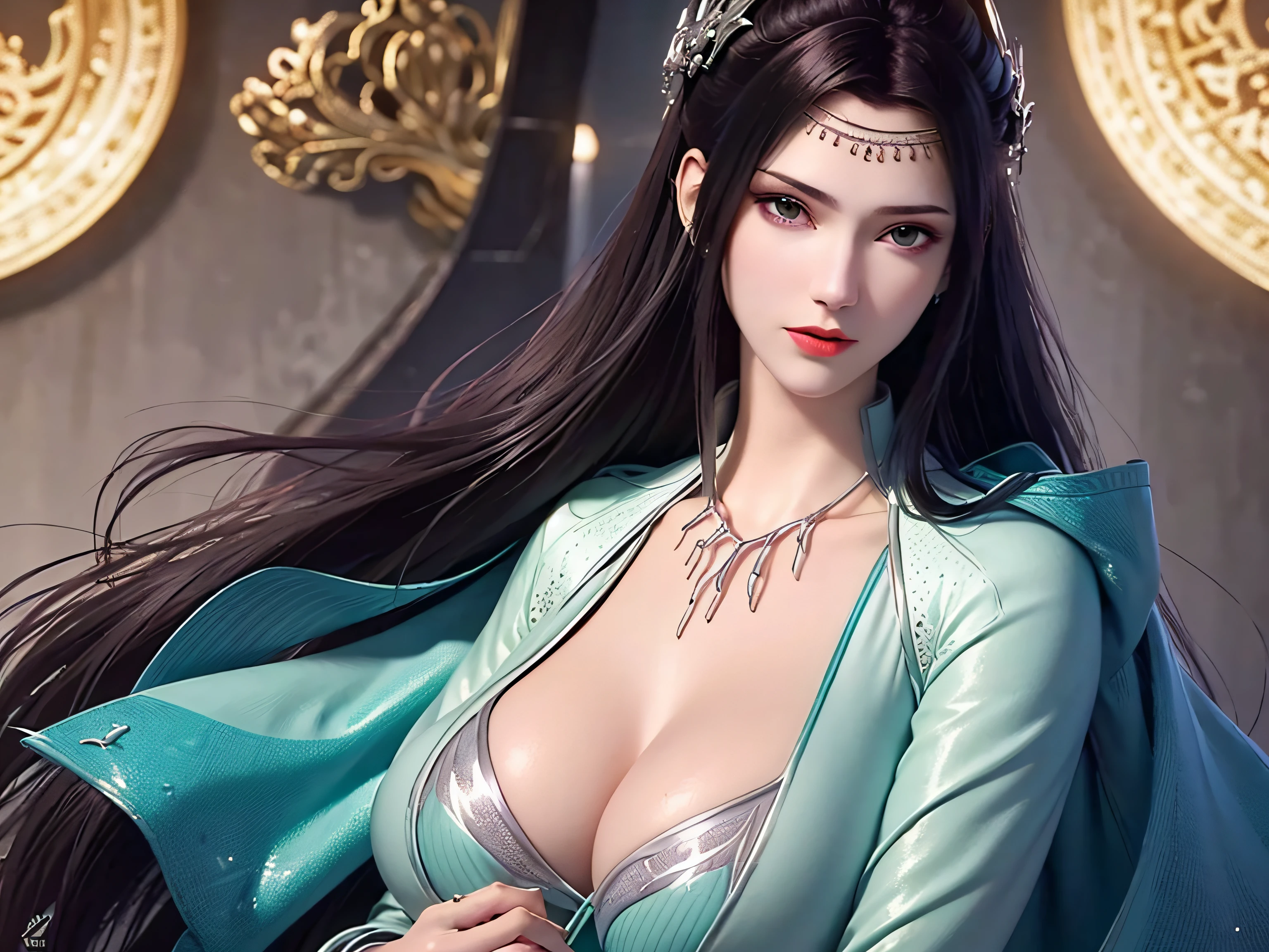 Mature woman, gigantic cleavage breasts, ((Super breast lift:1.4)),cleavage,Protruding ,Erotic lingerie,Suspenders,Multiple sexy black lace details,Elegant and beautiful female saint style glitter, Dark and mysterious version, The crown of the Holy Queen, Zhu lips, thin and beautiful lips, don't smile, Keep your mouth shut , characters created by karol bak and pino daeni, Intricate details, Detailed background, Extremely detailed, Ghost of the Sage, (Pure face,No flaws: 1.9), Holy female body . (big round eyes and very beautiful and detailed makeup: 1.8), meticulous makeup, Mysterious makeup, Bracelet, bangs and dyed light blonde, full bodyesbian , (Saints on the body): 1.8), drooping arms, hiddenhands, Vivid realism, (The stars that make up the sky: 1.7), (The best paradise and gate: 1.8, high resolution, The best quality timeless art novel, best photos, Super cool 8K, 8K quality, Surreal, Best real life photos, Goddess of art photo, 1 sage icon as background, Portrait of a saint, truest color scheme, best photo color, Masterpiece, Hair decoration, necklace, jewelry, Pretty face, Brand effect, Realphotos, pink details: High, DS White, Light LR , Soft light, High quality, Amount of light, candid, Photo , high resolution, 4K quality, Super 8K, Bokeh, Smooth and sharp, 10x pixel increase, Sexy goddess, Sexy goddess, (background space: 1.8), (milky ways: 1.7) ), aurora, Lightning, (The most beautiful aurora eyes and dazzling eyes: 1.8), Beautiful eyes