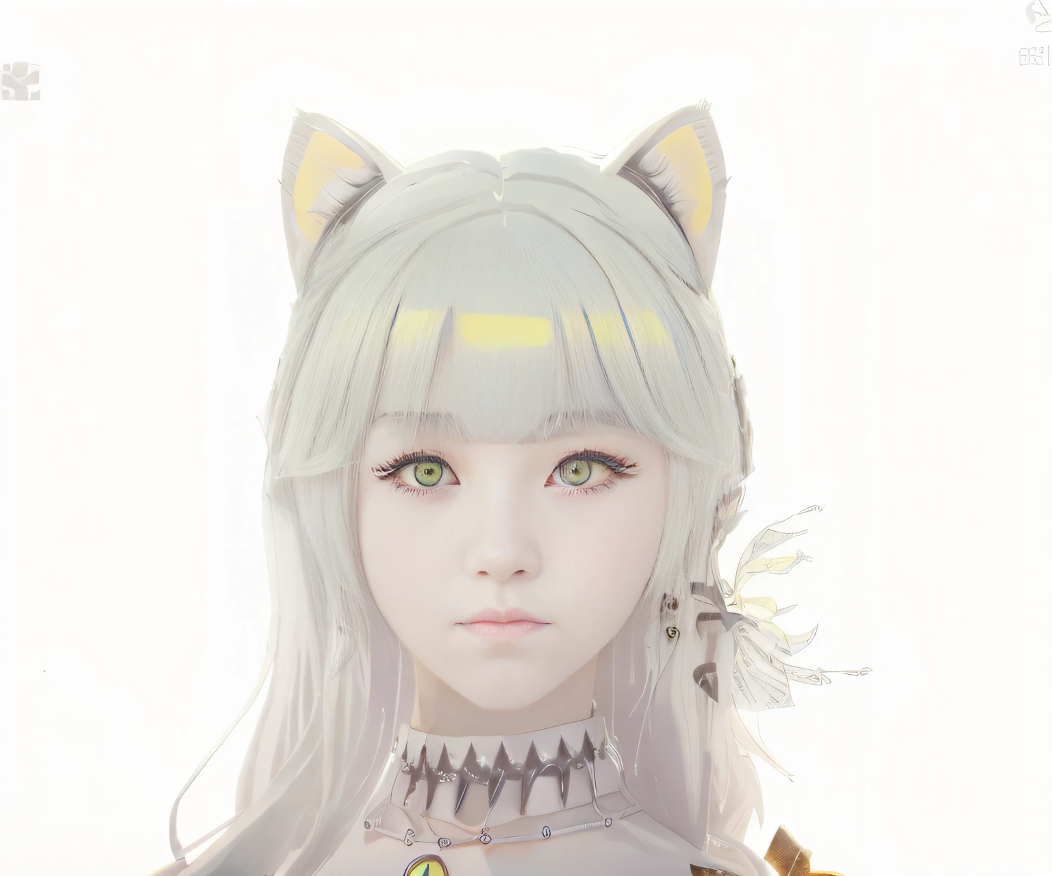 There is a girl with cat ears and a necklace, beautiful young catgirl, Girl with cat ears, Attractive cat girl, very beautiful cute catgirl, White Cat Girl, Cat girl, close up character, cat woman, White ( cat ) Girl, Cat ears, lineage 2 revolution style, character close up, cat - like scarlet eyes, korean mmo