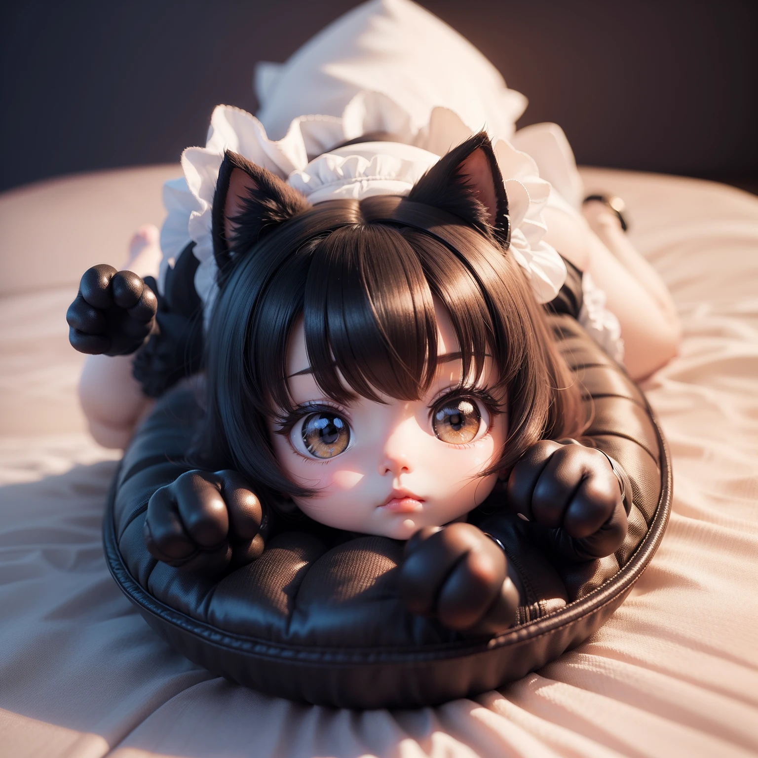 Cute Baby Chibi Anime、(((chibi3d))) (best quality), (masterpiece)、Chibi the Black Cat、claw pose
