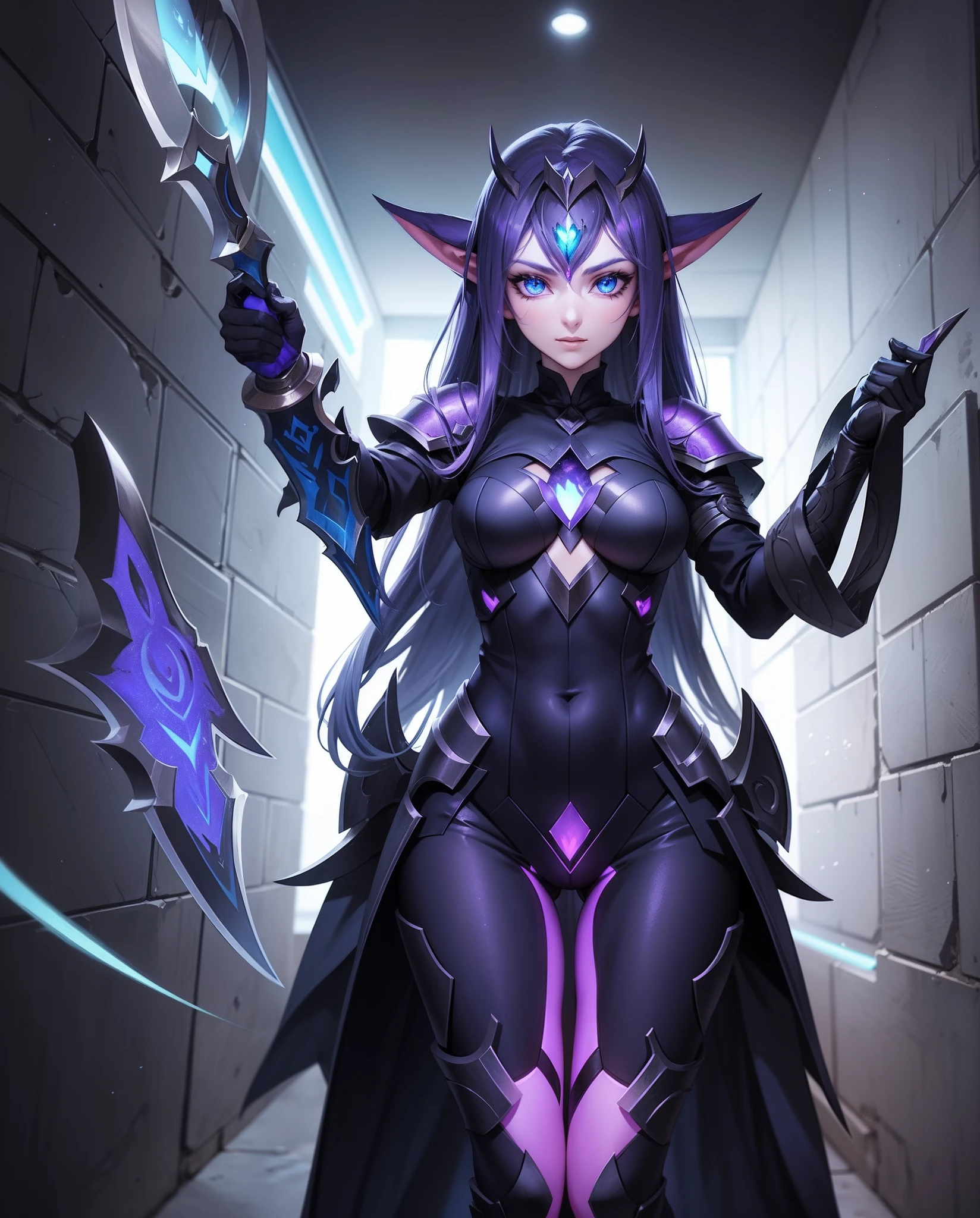 (Void) Elf, wearing Sincleaver Armor, best quality, masterpiece