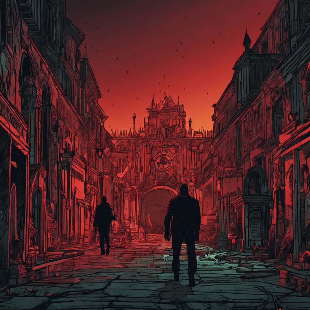 This is a scene from a musical,In the dark night of Verona, A city full of hate, The Red Family and the Blue Family fight each other, In an atmosphere of sadness and despair, In dark and scarlet colors, actionpose, Long shot, spotlight lights, Photorealistic, Fantastic imagery, Dark orange and green, Delicate depiction of plants, photo-realistic, slumped/Draped, Best quality, hyper HD, 16k