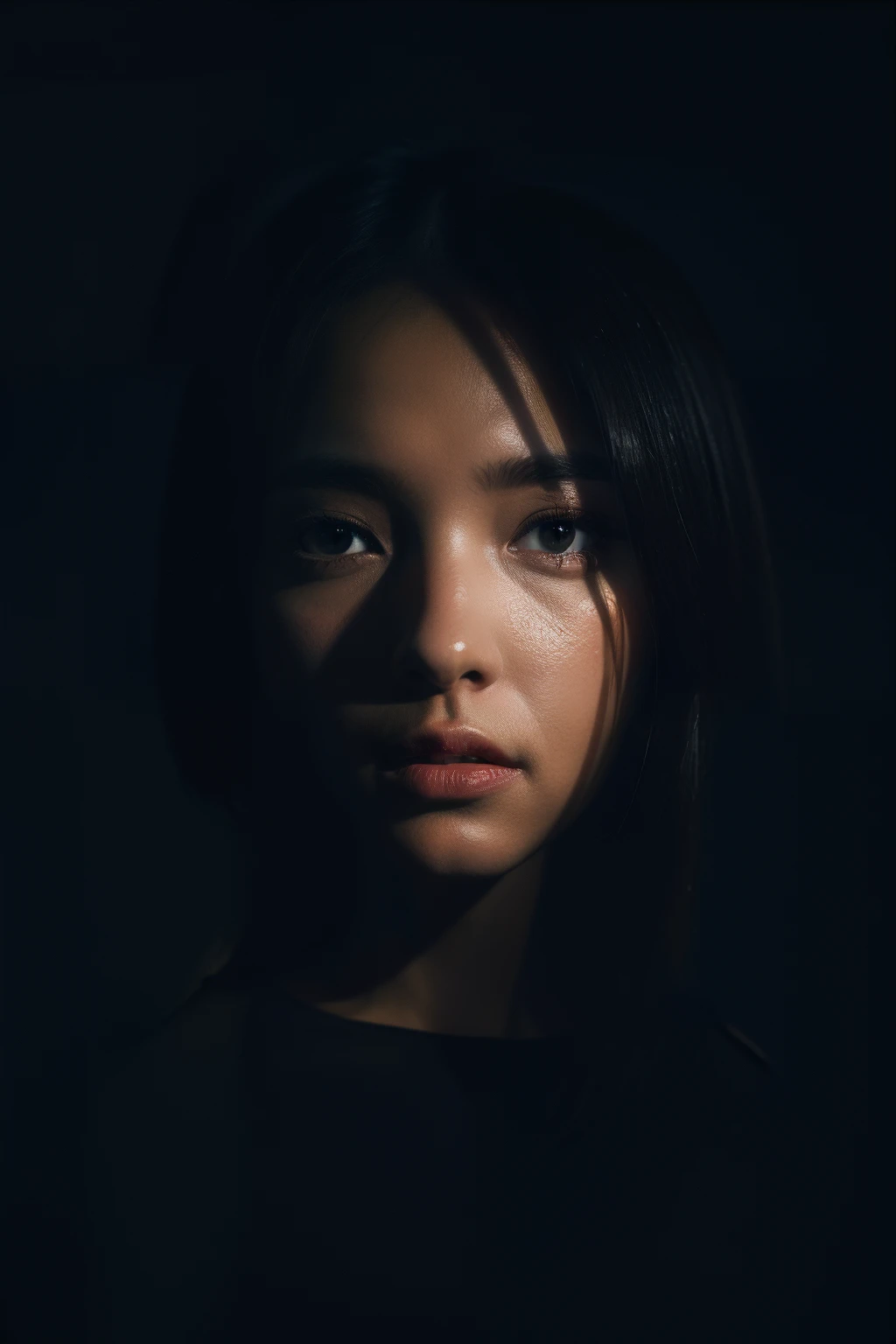 one-girl，deep dark background，Cinematic lighting，