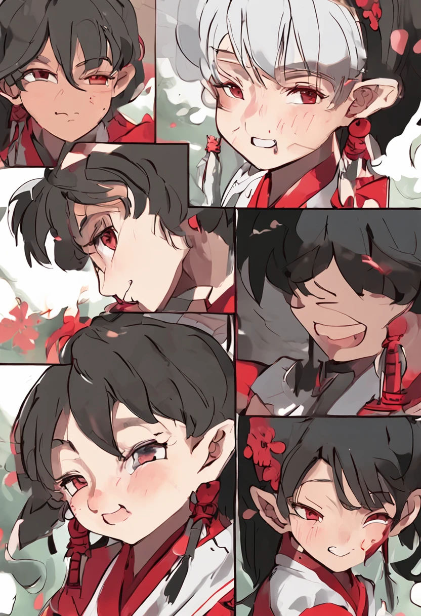 The noodles are like Fu powder、The lips are like painted vermilion、Eye luck shines、Raised eyebrows、Lotus incarnation，Handsome appearance、Extraordinary temperament，Three heads and six arms，Store the red tasseled gun