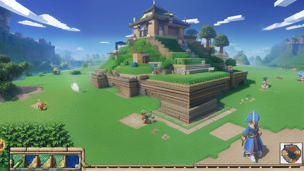 鸟山明风格,Flat pixel games《dragon quest》,Game scene design,(a paradise:1.4),16-bit pixels