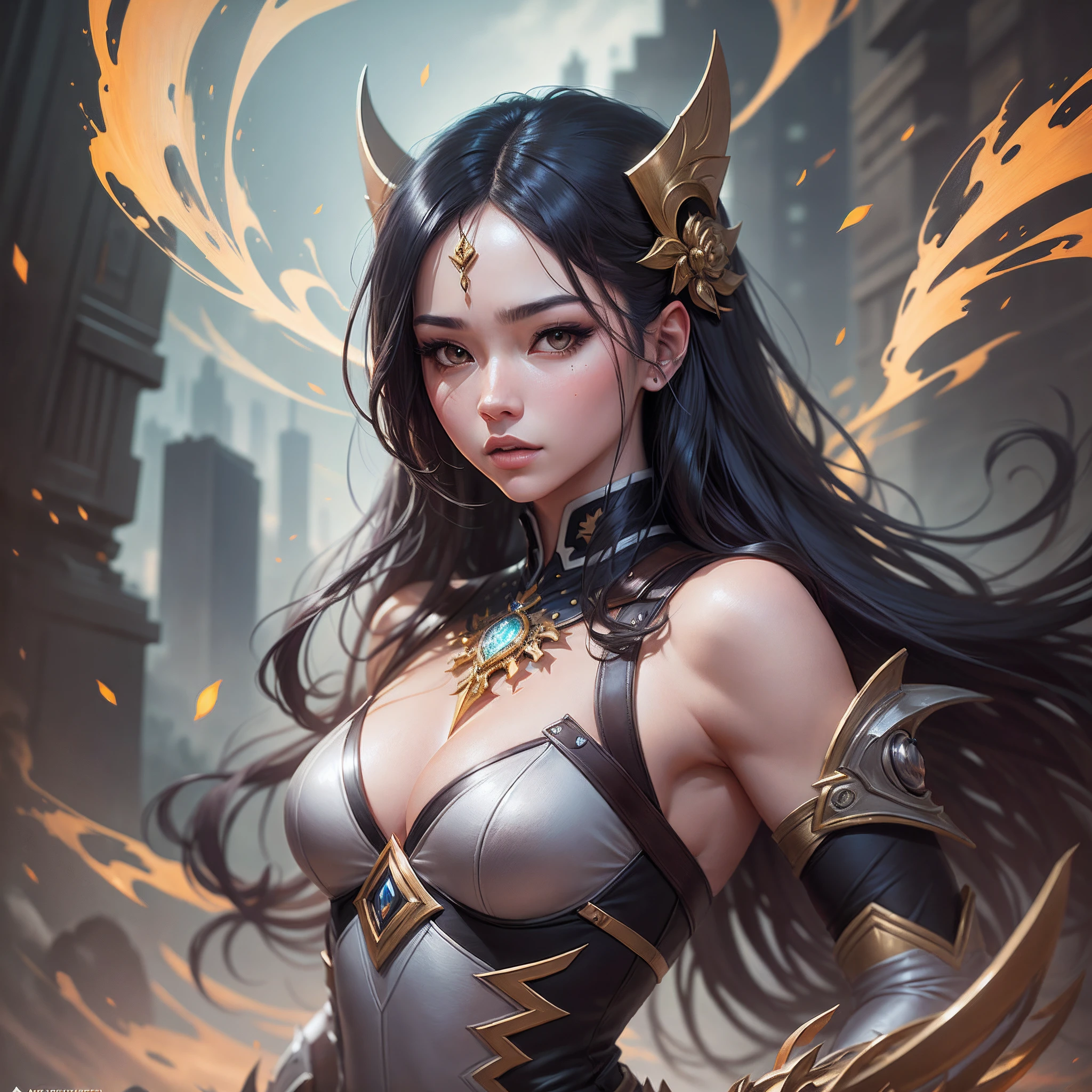 uma mulher em um vestido dourado e preto bem detalhado, chengwei pan on artstation, por Yang J, fantasmagóricoa, arte de fantasia detalhada, arte de personagem impressionante, fanart best artstation, epic and exquisite character art, bela armadura, arte extremamente detalhada, arte de anime digital detalhada , artgerm no artstation pixiv, garota de armadura centralizada na imagem de corpo inteiro, using a spear.