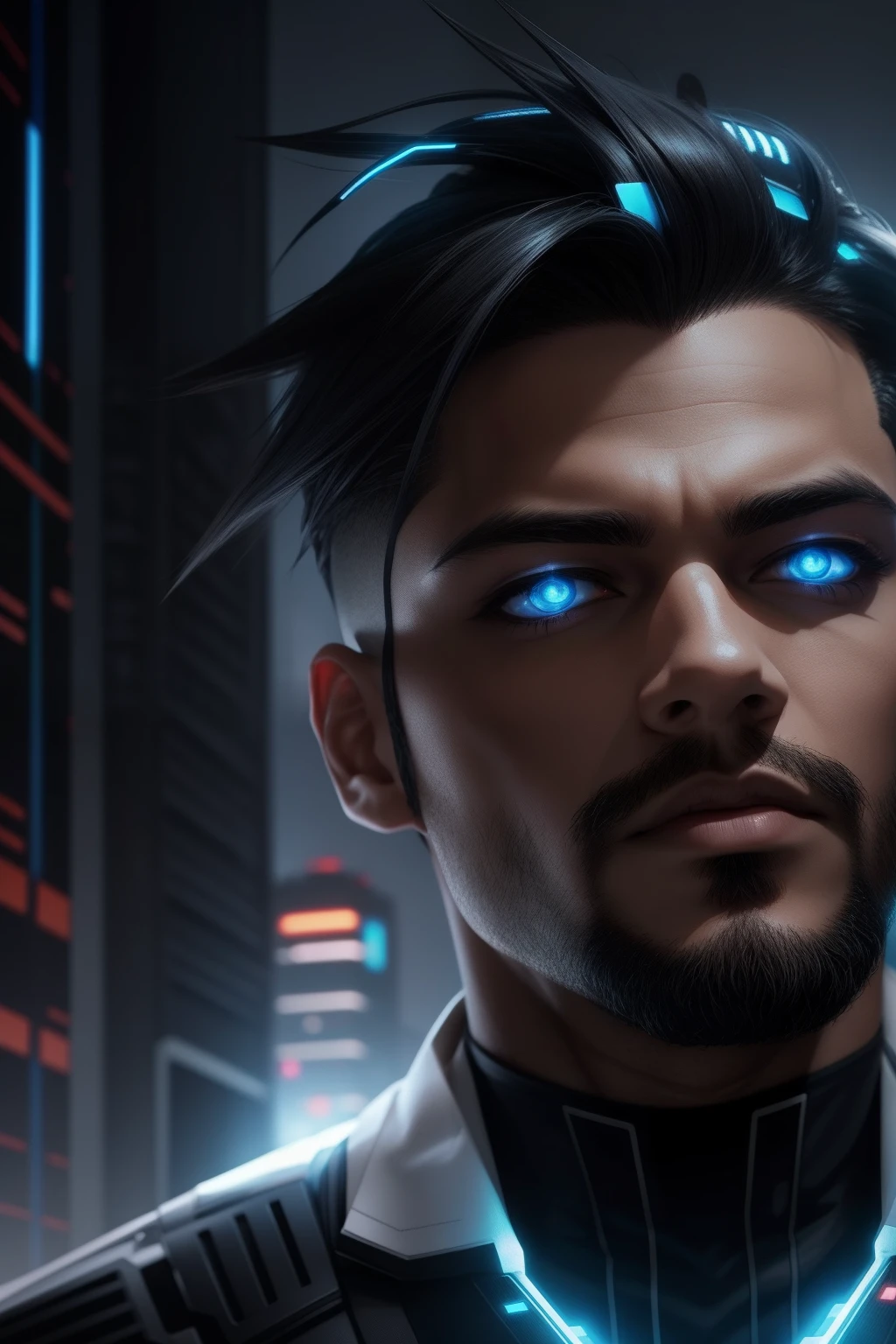 Change background into black and modify hair as handsome cyber punk character