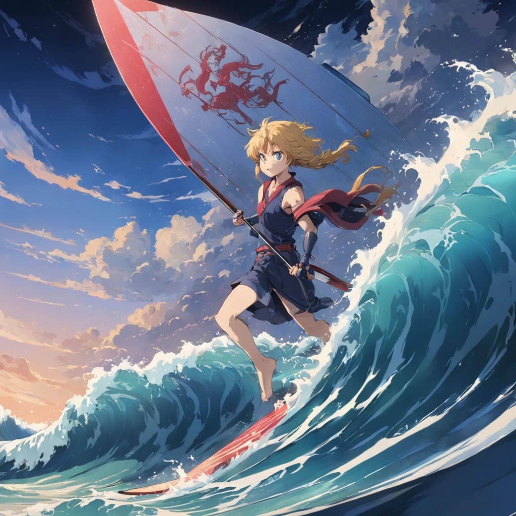 Castlevania Netflix episode style anime, Surfers with broadboard wandering on the waves, Diamonds replace water/wave, High details, 8K