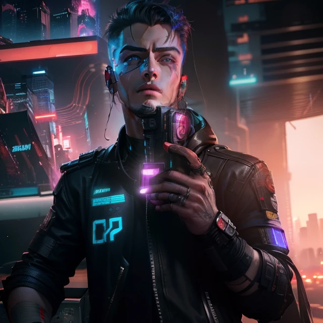 Change background cyberpunk handsome boy, realistic face, 8k, ultra realistic)
