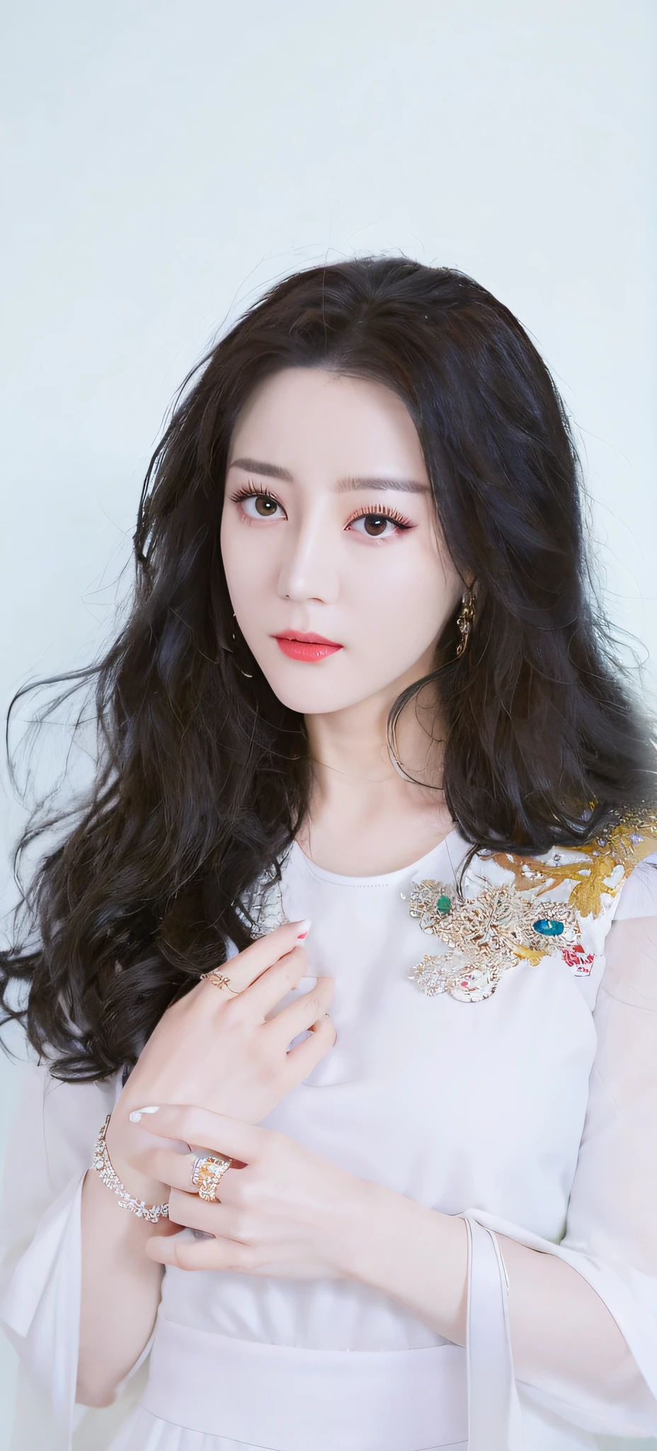 a close up of a woman with long hair wearing a white dress, Fan Bingbing, dilraba dilmurat, ruan jia beautiful!, Zhang Jingna, Lu Ji, Li Zixin, Inspired by Huang Ji, By Ni Tian, inspired by Shao Mi, lulu chen, shaxi, inspired by Zhang Yan, cover photo portrait of du juan