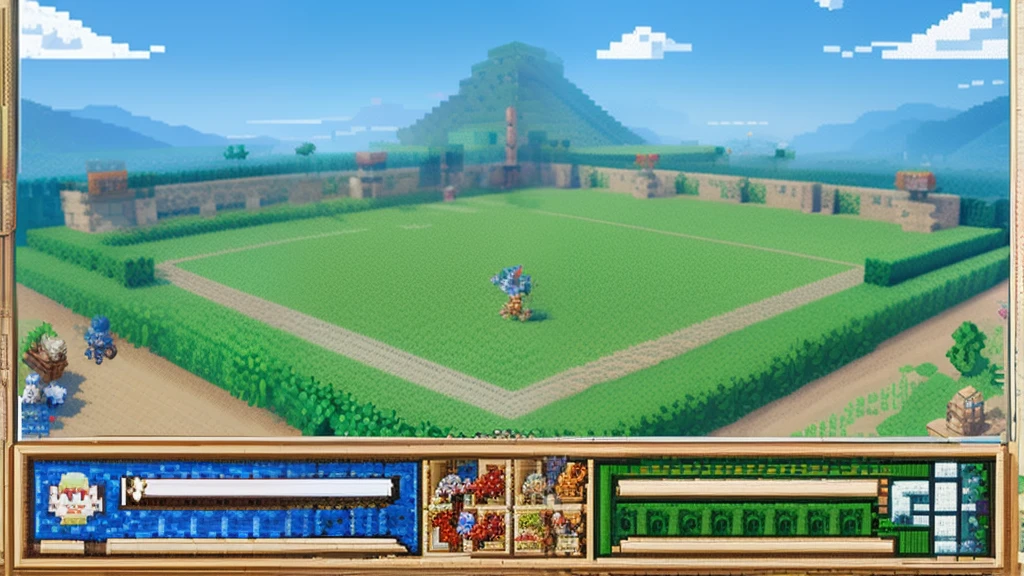 鸟山明风格，Flat pixel games《dragon quest》，Game scene design，（a paradise：1.4），16-bit pixels