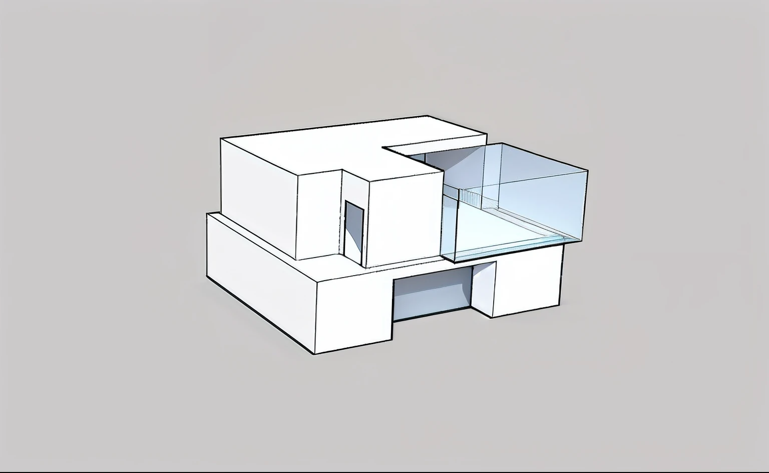 Rendering of a small white house with glass balcony, isometric view from behind, Sketch - up, casa completa, concept house, orthographic 3d rendering, 3D rendering of, 3 d rendered, 3 d perspective, conceptual drawing, Perspective view,