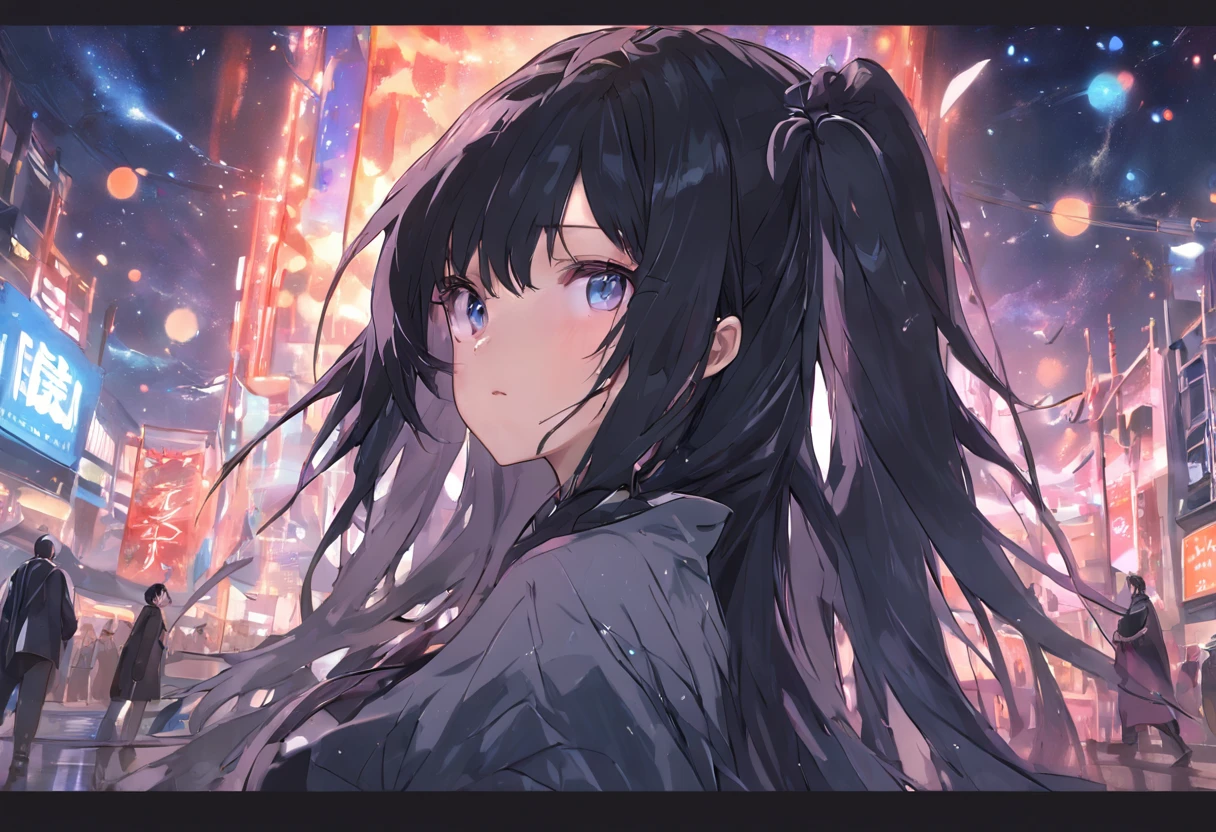 1girl, long black hair, grey eyes, detailed face, wearing none, very big large breast, market, Sharp, 8k, looking viewer, ultra HDR