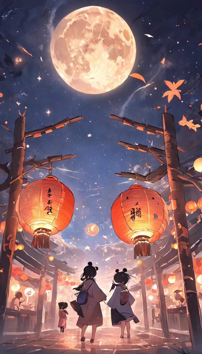 On the night of the Mid-Autumn Festival,A bright full moon hangs over the starry night sky,A spacious square is illuminated。In the middle of the square,Two charming giant pandas standing under the moon,Their black and white colors are particularly vivid in the moonlight。The two pandas seem to be the guardians of the Mid-Autumn Festival celebration,They are bathed in soft light,It is particularly cute and eye-catching。
Traditional bamboo lanterns and art installations dot the square,Create a mysterious and beautiful atmosphere for this celebration。The mooncake stalls are filled with mooncakes of all flavors,The aroma is fragrant,And the pandas became the stars of the square,It attracts many tourists to come to see and take pictures。
As night fell,The lights light up gradually,It adds a lot of color to the whole scene。on the sky,Fireworks in full bloom,Together with the pandas and the moon, it forms a spectacular picture of celebrating the Mid-Autumn Festival。The scene is full of unique artistic and celebratory atmosphere,It will definitely impress。