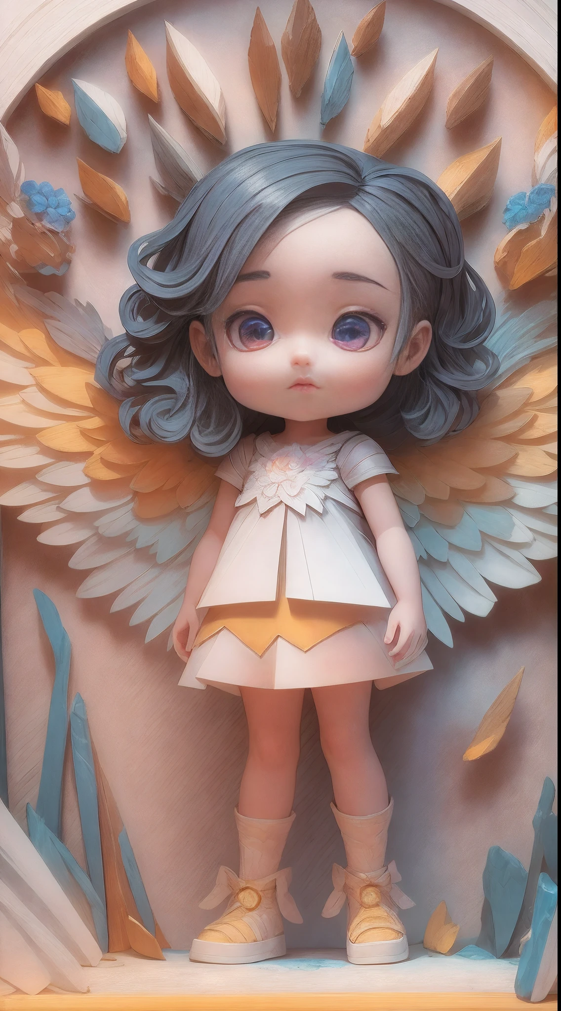 illustration: 1.3), paper art, 3D rendering of, Colorful background, (cute female : 1.3), (Masterpiece Angel: 1.2) ), Colorful, Best quality, Detailed details, Masterpiece, offcial art, movie light effect, 4K, Chiaroscuro , Flash