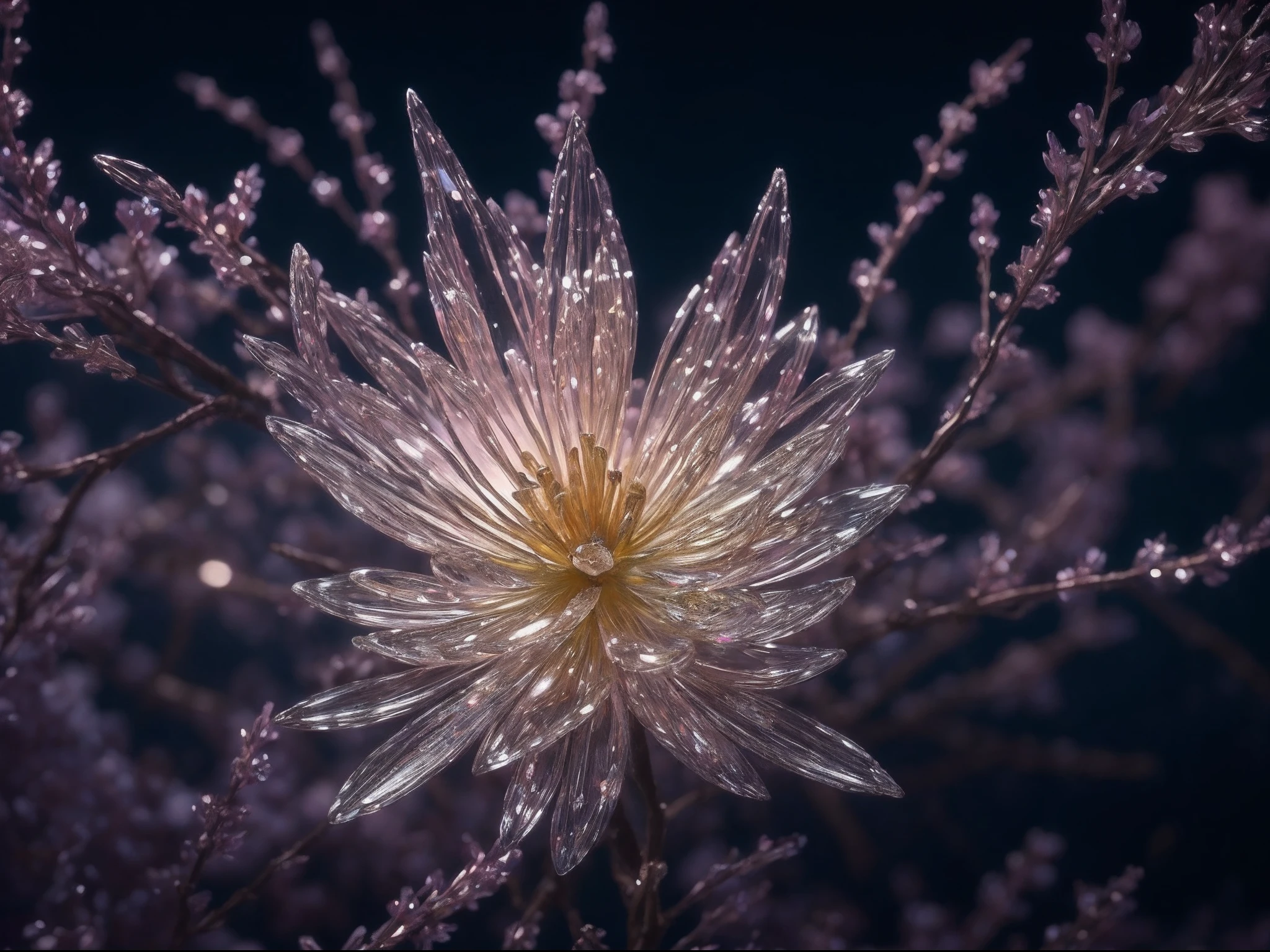 Crystal Spring Blossom,
Fantasy, galaxies, Transparent,glistening, sparkling, splendid, colourfull, extreme wide shot, 
magical photography, with dramatic lighting, photo realism, Ultra-detailed, 4k, high resolucion