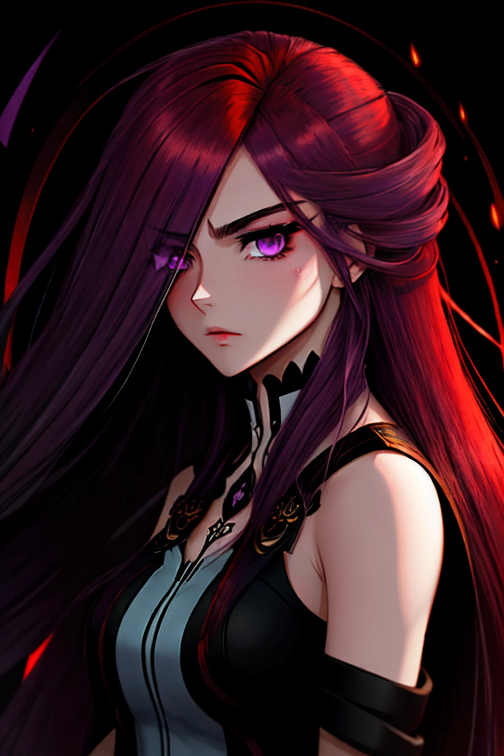 The expression is shy, hair red, Long hair, side locks, Purple eyes, wide-eyed, eyebrows behind the hair, jitome, Bright pupils, Super detail, Award-Awarded, Best quality, ccurate，