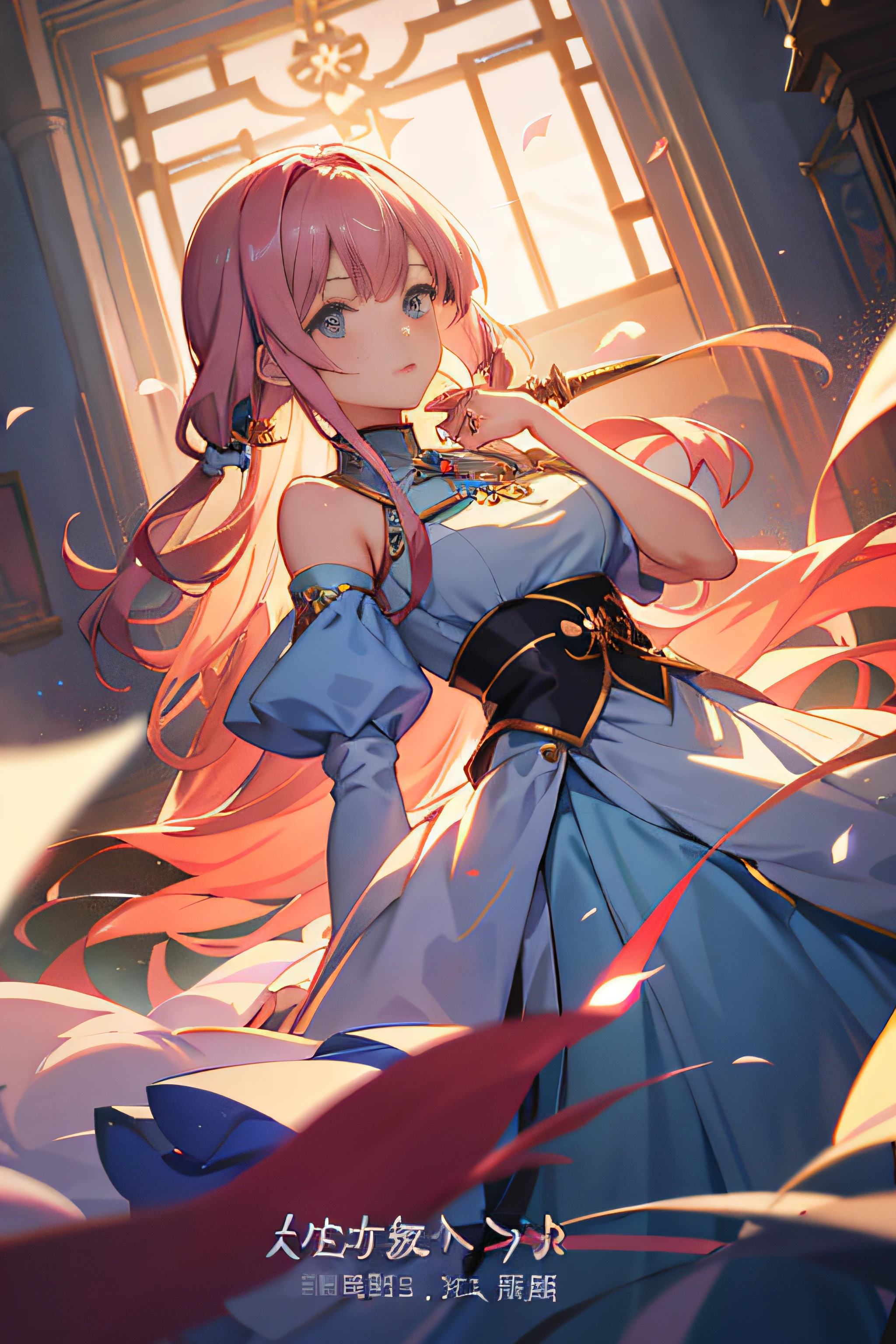 Anime girl with long hair and sword in blue dress, Kushatt Krenz Key Art Women, trending on artstation pixiv, Ayaka Genshin impact, cute anime waifu in a nice dress, Digital art on Pixiv, Detailed digital anime art, Keqing from Genshin Impact, Guweiz in Pixiv ArtStation, Detailed key anime art